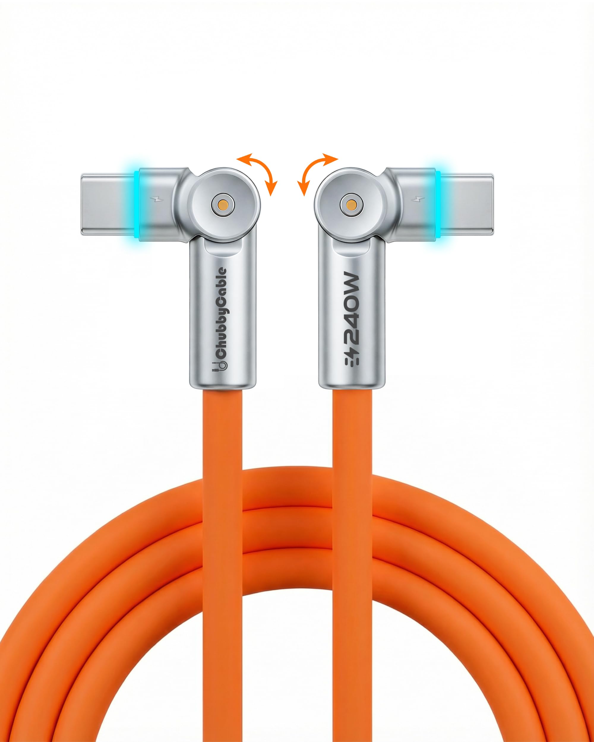 chubbycable RotateX 240W 180 Rotating USB C to USB C Cable, Orange, 9.8ft