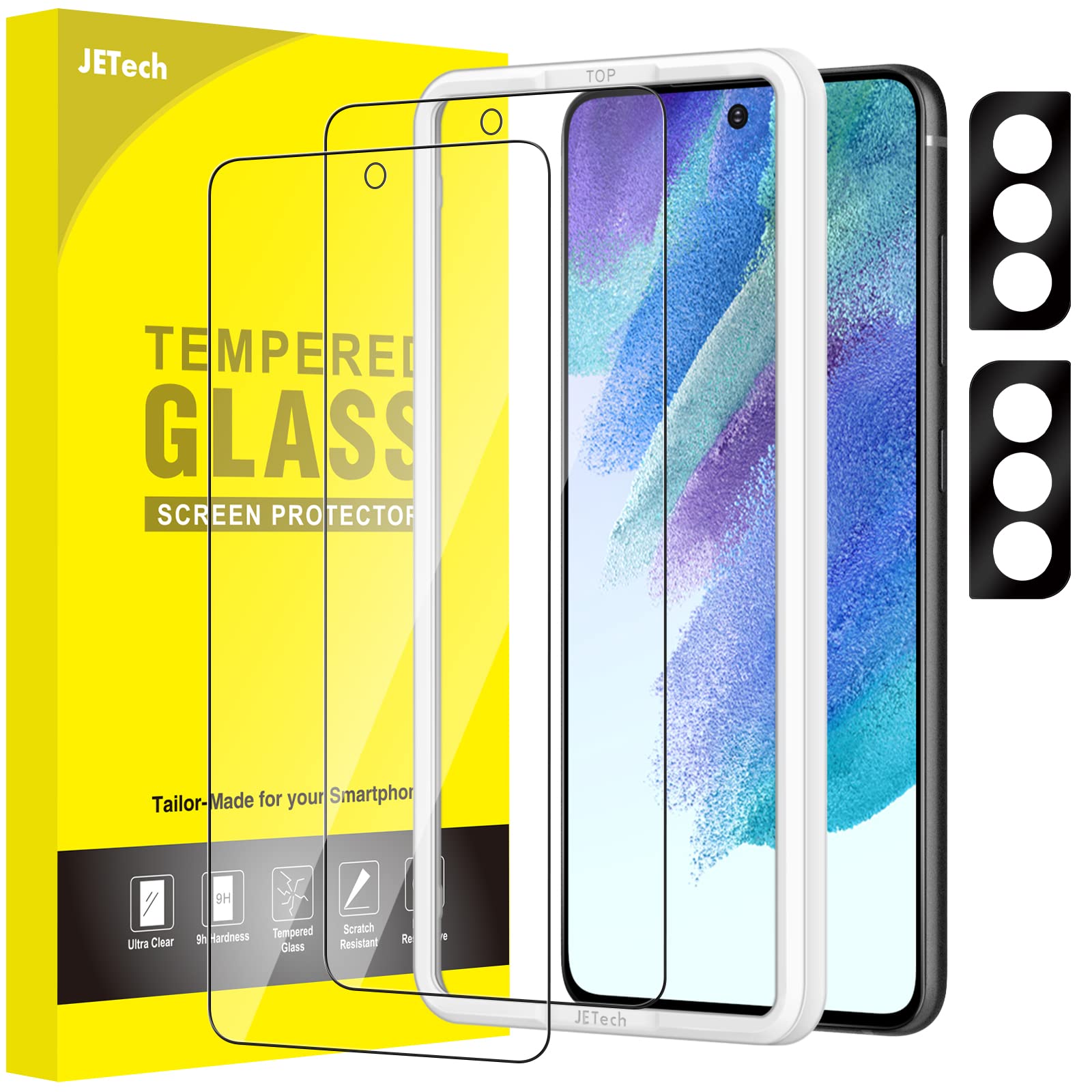 JETech Screen Protector for Samsung Galaxy S21 FE 5G with Camera Lens Protector, Easy Installation Tool, Tempered Glass Film, Fi