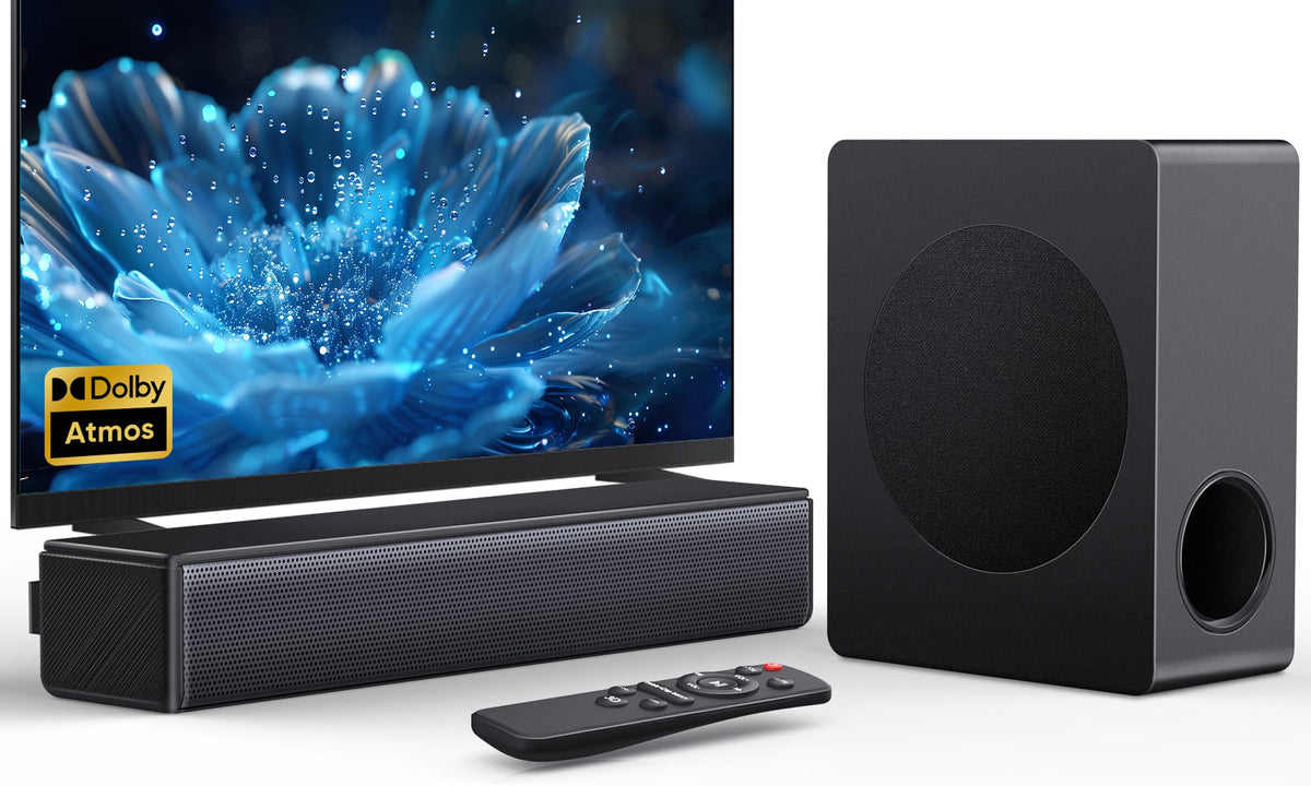 Geoyeao Sound Bar With Subwoofer, 200W 2.1 Ch Soundbar W/Dolby Atmos Surround Sound System, 3D Bass Adjustable Home Theater Blue