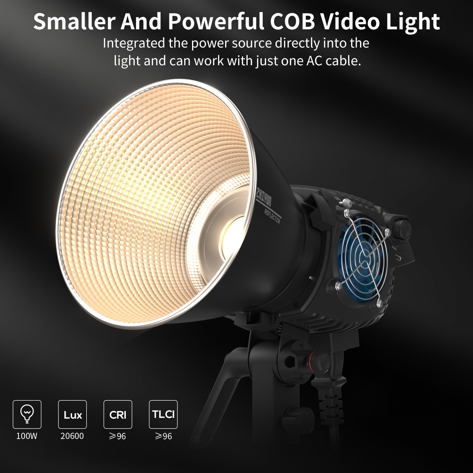 Zhiyun Molus B100 100W Cob Led Video Light 2700K 6500K Cri 96+ Tlci 96+ 20600 Lux/1M App Control 13 Scene Effects Bowens Mount S