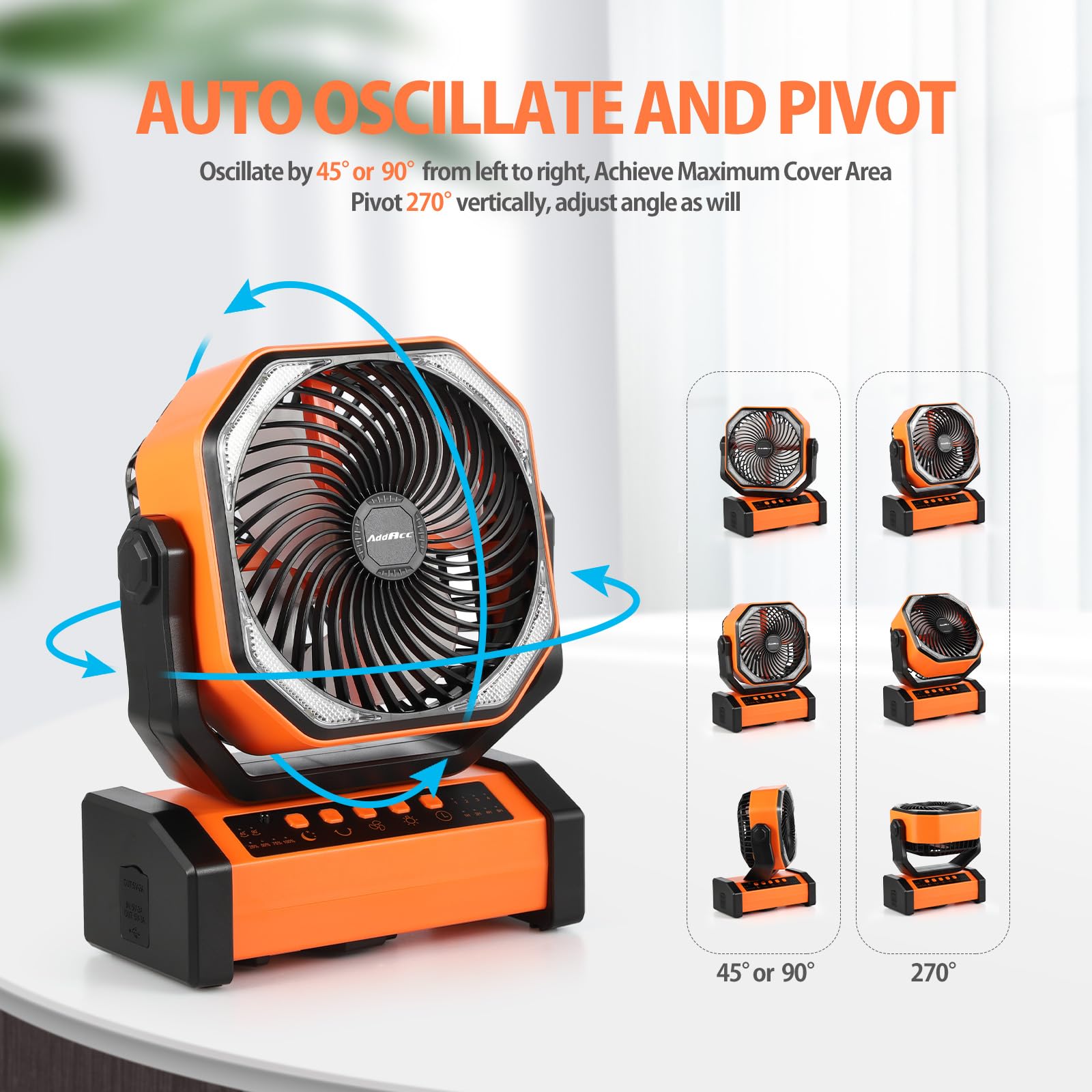 Addacc 20000Mah Rechargeable Camping Fan   Battery Operated Fan With Light & Remote, Auto Oscillating, 4 Timer, 60 Hrs Work Cord