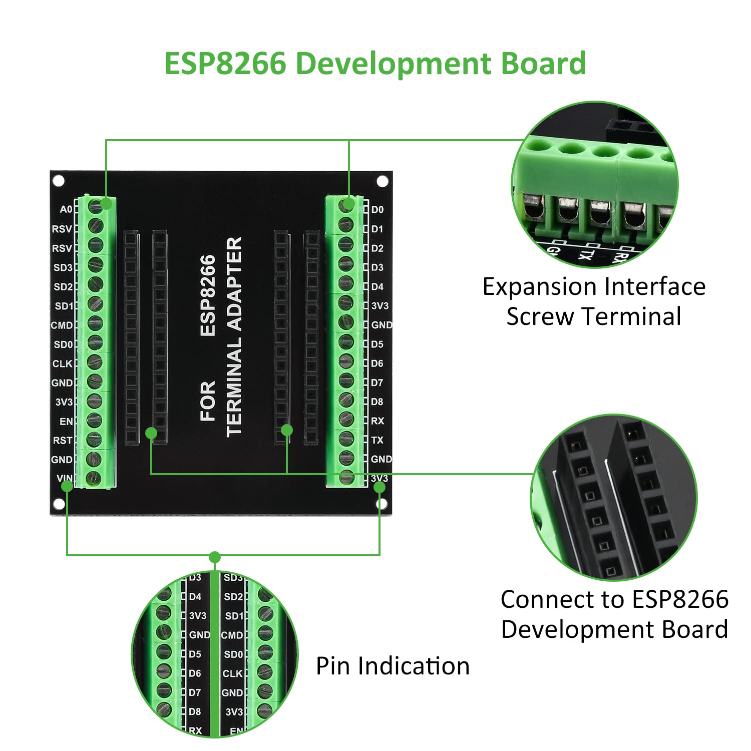 3 Pack Esp8266 Development Board, Aideepen Esp8266 Breakout Board Gpio 1 Into 2 For Esp8266 Esp 12E Nodemcu V2