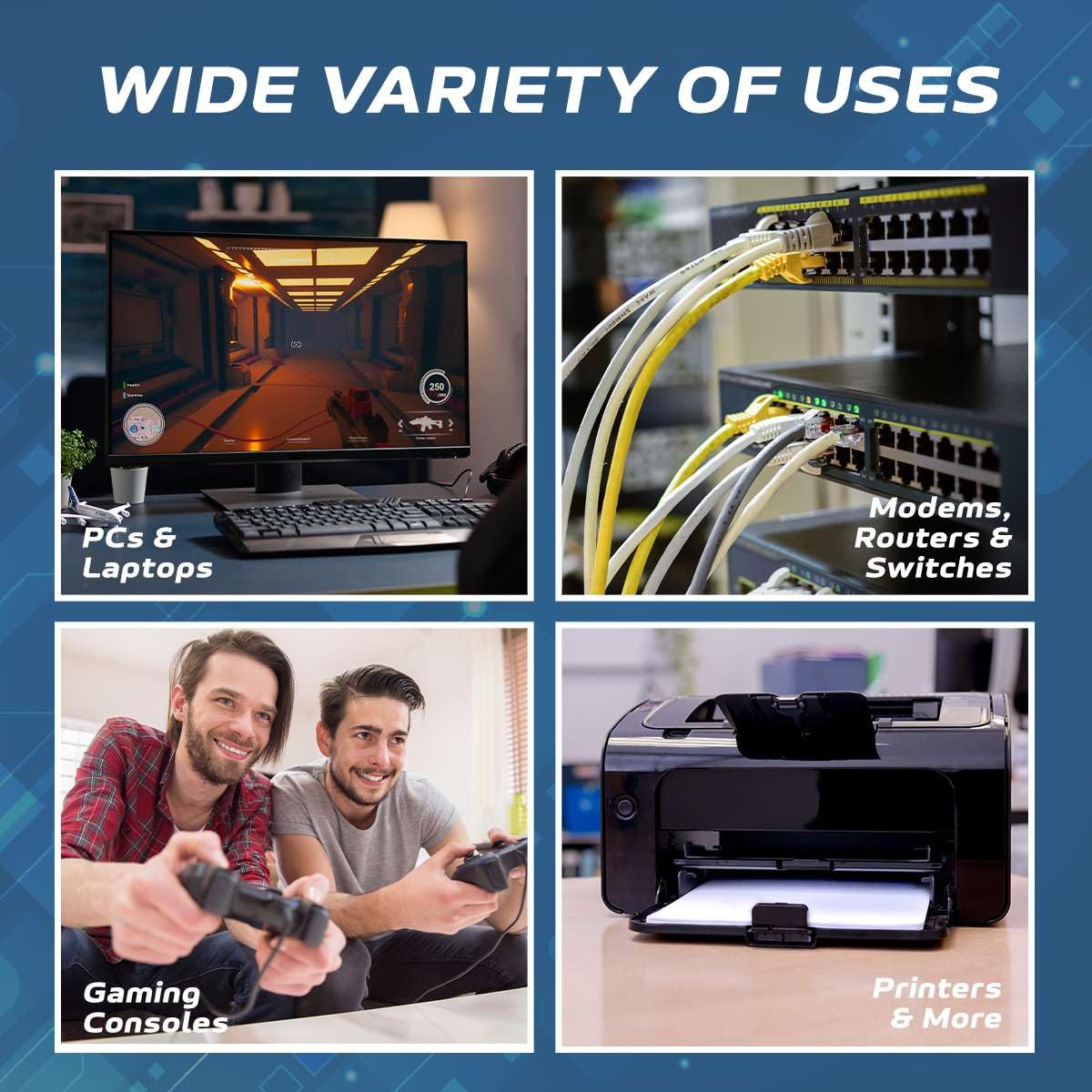 Cables Direct Online Blue 75Ft Cat6 Ethernet Network Cable Rj45 Internet Modem Patch Cord