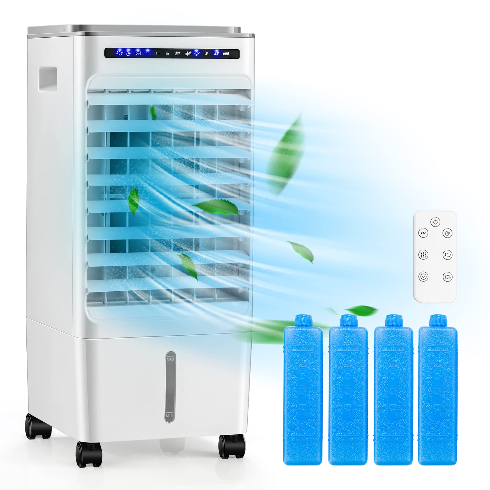 Goflame Evaporative Air Cooler Portable, 3 In 1 Air Cooling Fan With Remote Control And 4 Ice Packs, Air Humidifier With 3 Modes