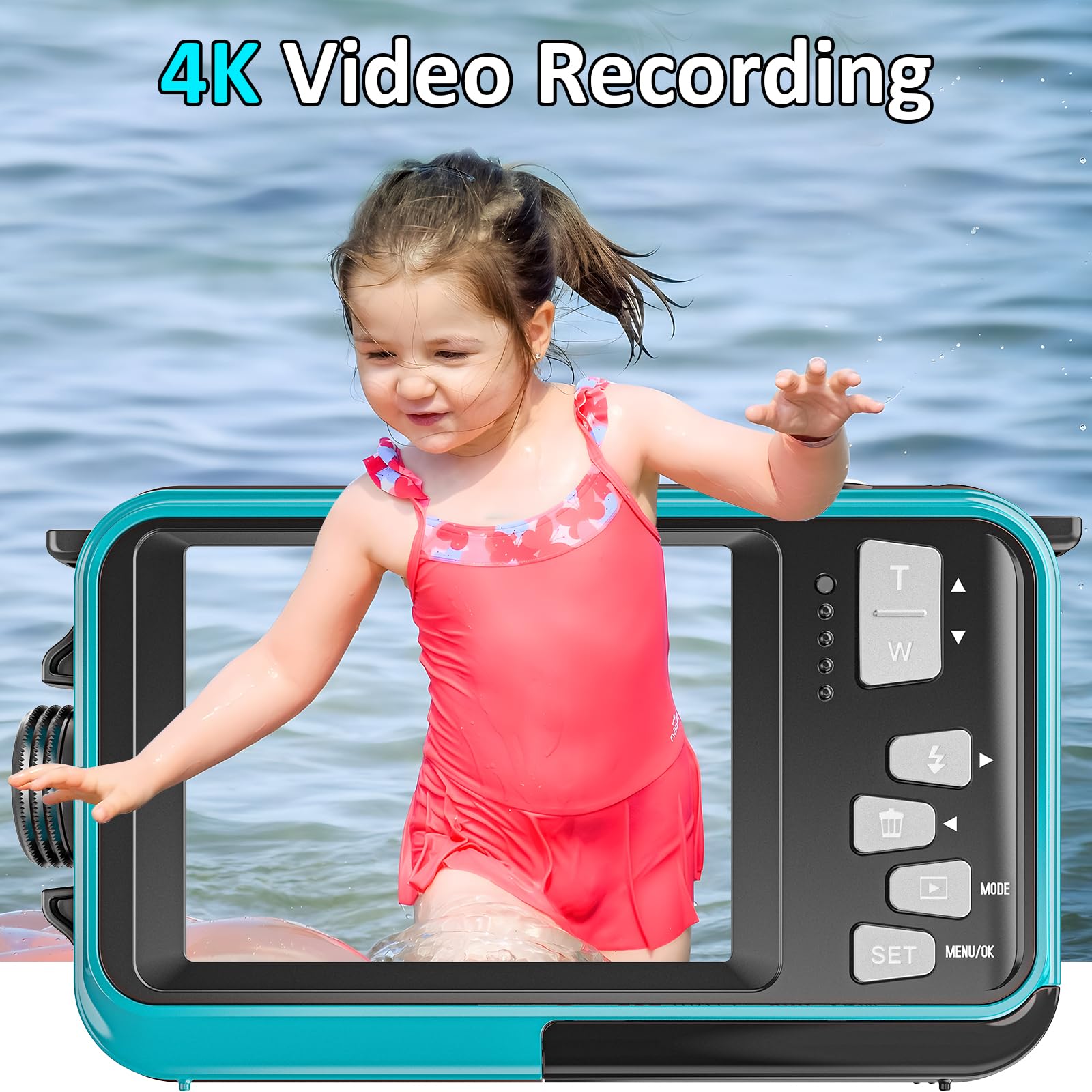 4K Underwater Camera 11Ft Waterproof Camera With 32Gb Card 56Mp Autofocus Dual Screen Selfie Underwater Camera For Snorkeling Wa
