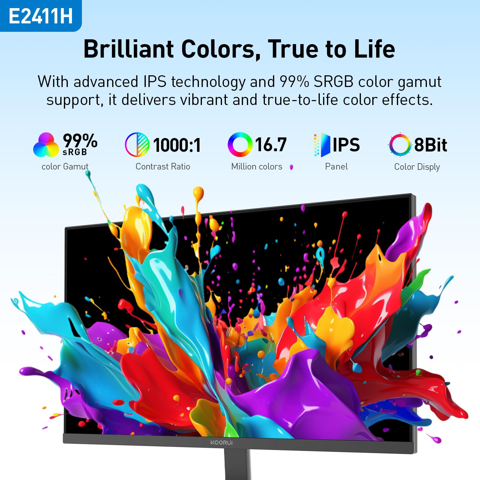 Koorui 24 Inch Monitor 120Hz, Full Hd 1980 * 1080P Ips Ultra Thin Computer Monitor With Adaptive Sync, Vesa 100 * 100Mm Mountabl