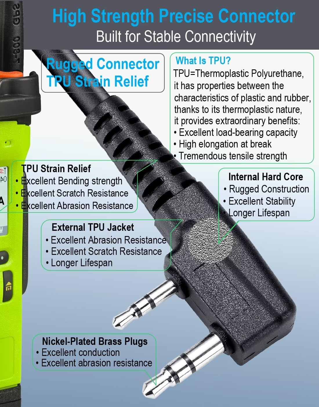 Commountain Speaker Mic Compatible With Kenwood Radios Nx 1200 Nx 1300 (P1300 3320 P1300Nuk P1302Auk Th D74A Tk 3170 Tk 3402 (2170 2312 3312 3360) Kmc 45D Kmc 21, 2 Pin Shoulder Microphone