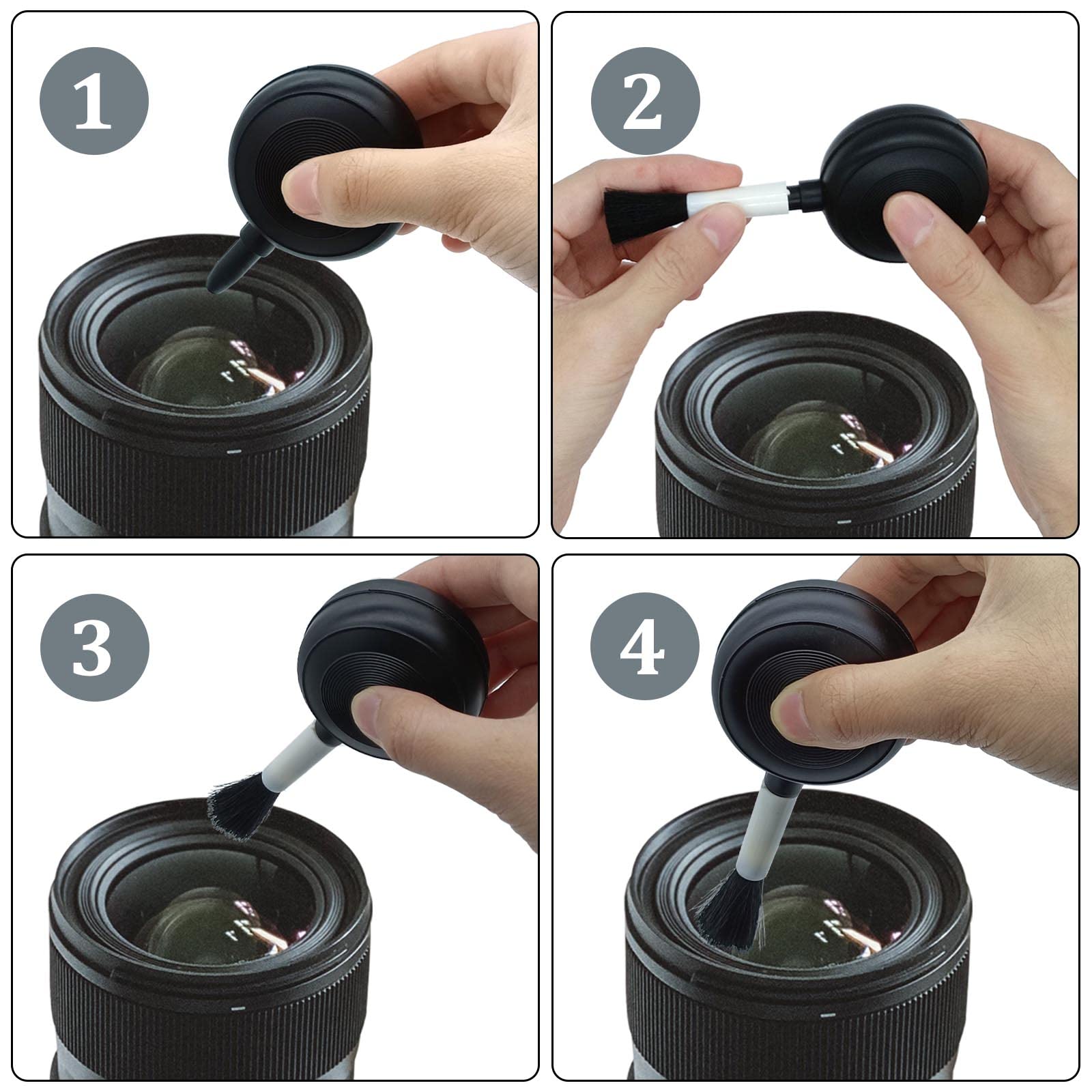 Lens Cleaning Kit Contains 2 Pcs Rubber Rocket Air Blower Duster, Lens Cleaning Pen, Blower Brush Dust Cleaner And Carrying Pouc