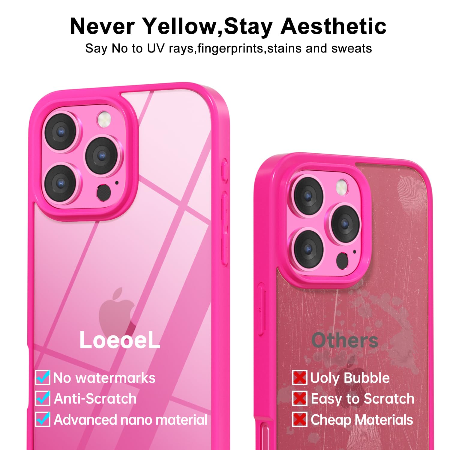 Loeoel For Iphone 16 Pro Max Case Clear, Transparent Hybrid 16 Pro Max Case [Hard Plastic & Soft Silicone Bumper] Acrylic Non Ye