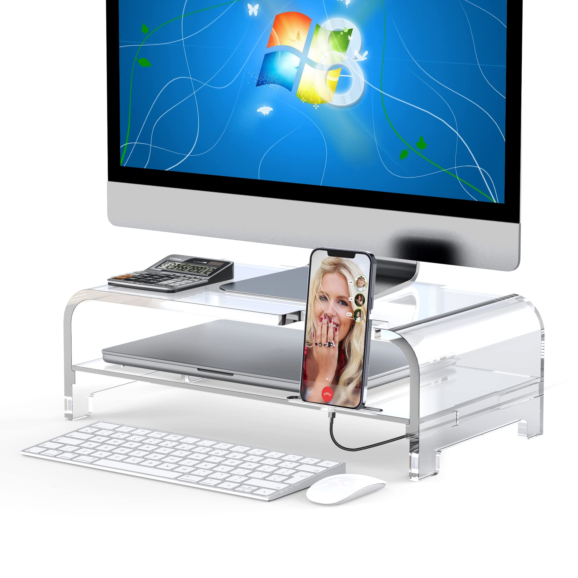 Beimu Acrylic Laptop Stand Acrylic Monitor Stand Riser Acrylic Computer Stand Laptop Riser With Storage Acrylic Desk Organizer A