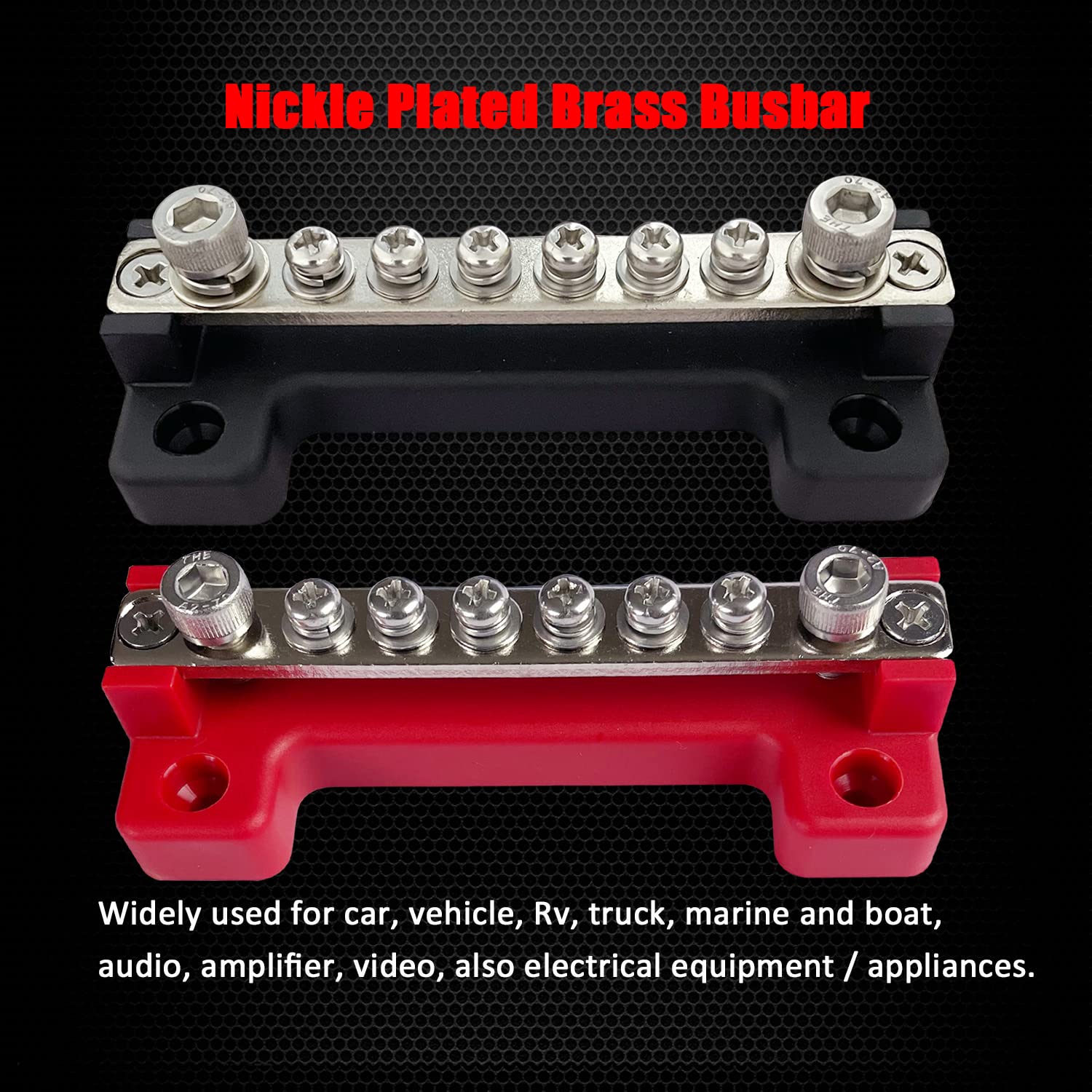 6 Terminals Bus Bar, Ampper 4'' Power/Ground Distribution Block Brass Battery Busbar Junction For Car Vehicle Rv Truck Marine Bo