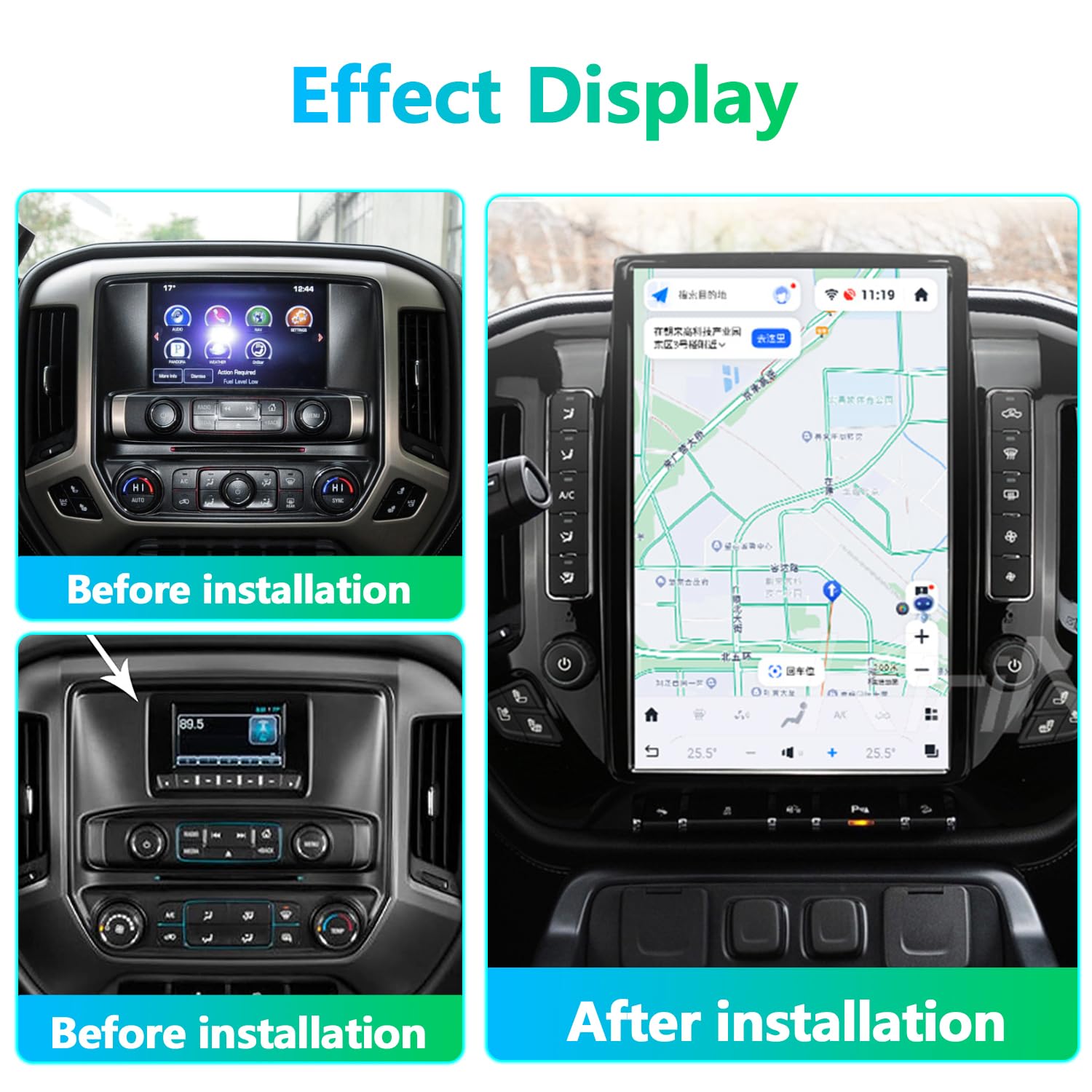 Qualcomm Android Car Radio For Chevrolet Silverado Gmc Sierra 2014 2019 Stereo Replacement Head Unit 14.4 Inch 2K Ips Touch Scre