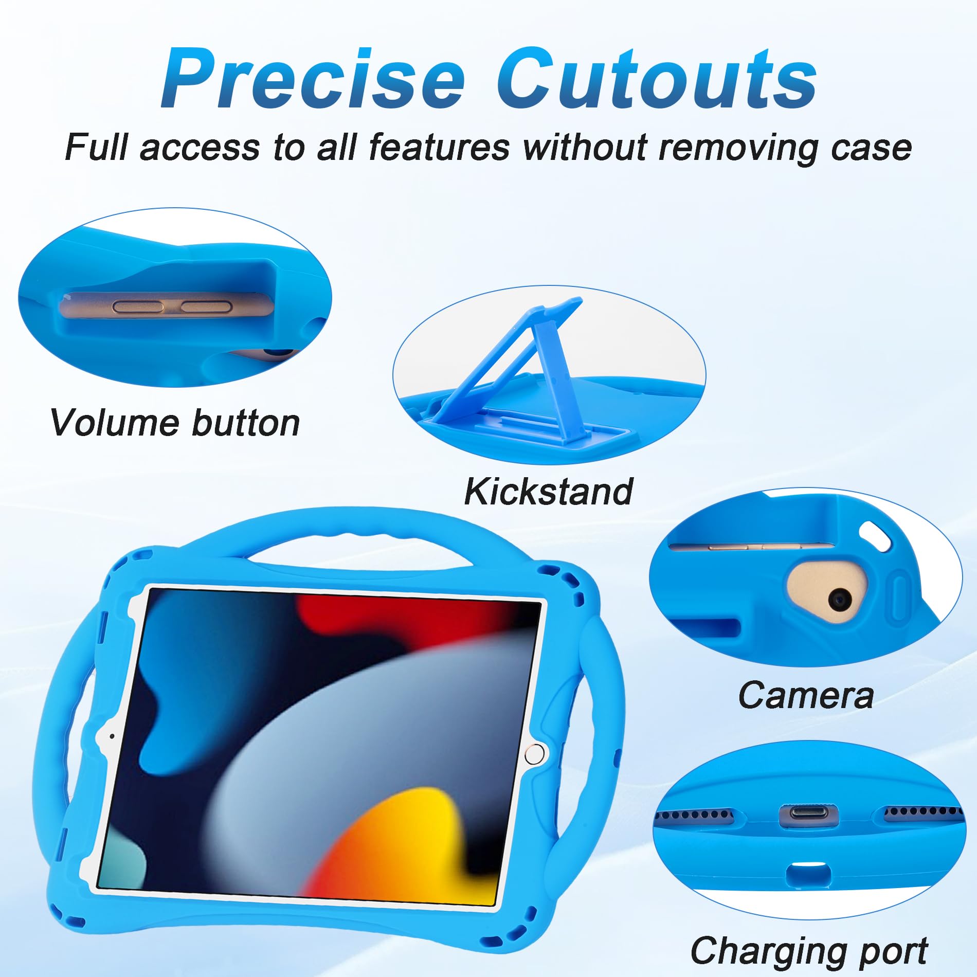 Adocham Kids Ipad 9Th/8Th/7Th Generation Case With Stand Handle, Lightweight Shockproof Silicone Ipad Cover 10.2 Inch 2021/2020/