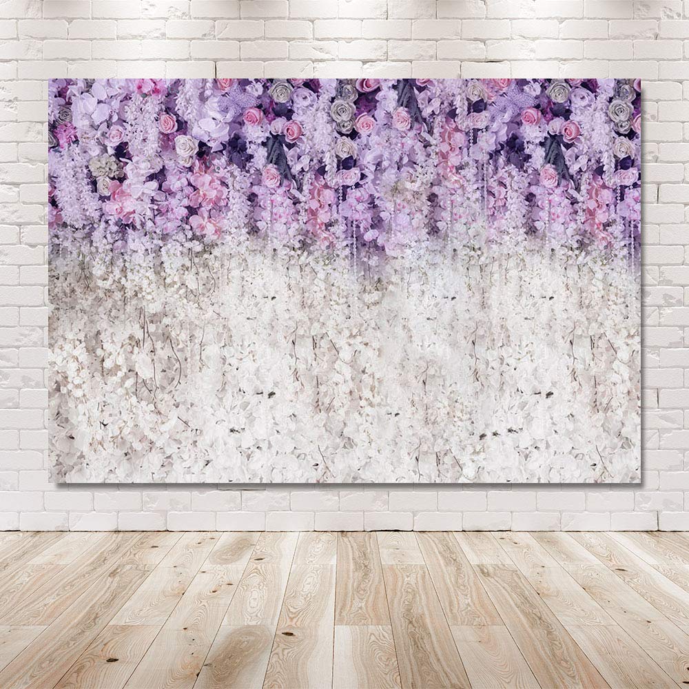 Mehofond Lavender And White Floral Bridal Shower Photo Studio Background Props Light Purple Lilac Wedding Photography Backdrop For Girl Portrait Baby Shower Birthday Party Decoration Banner 7X5Ft