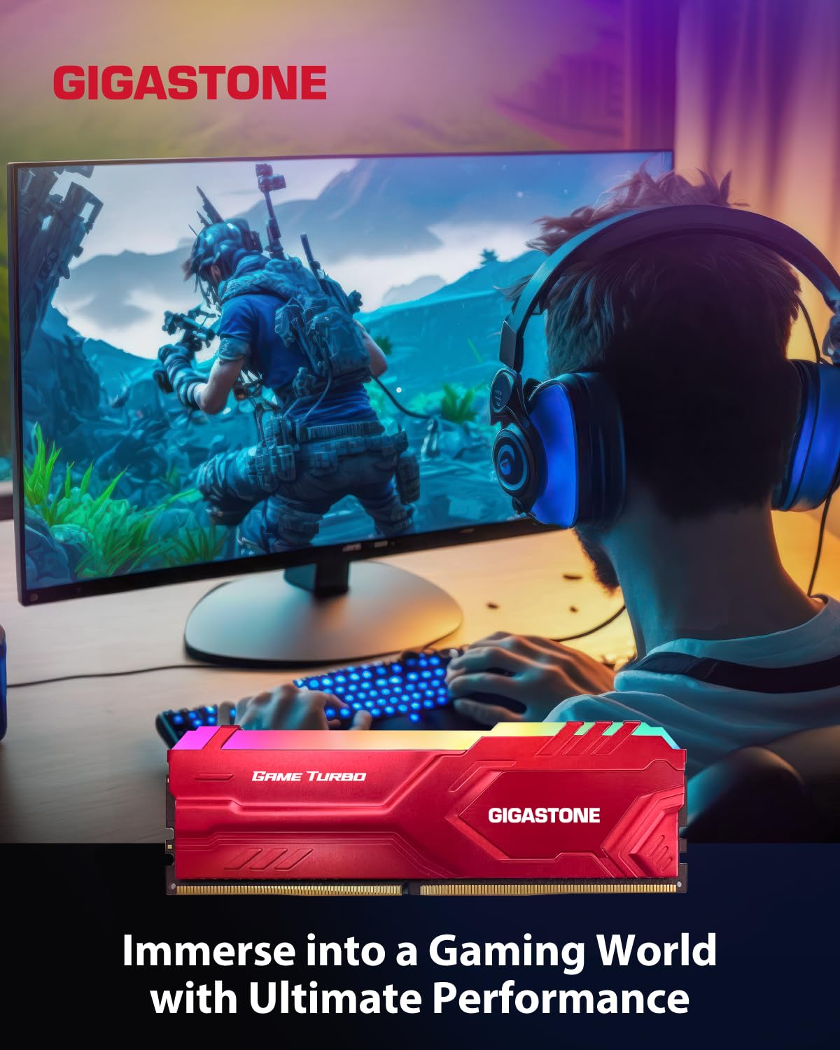 ?Rgb Ddr4 Ram? Gigastone Game Turbo 32Gb Kit (2X16Gb) Ddr4 3200Mhz Pc4 25600 Cl16 18 18 40 Intel Xmp 2.0 Amd Ryzen 1.35V Udimm 2