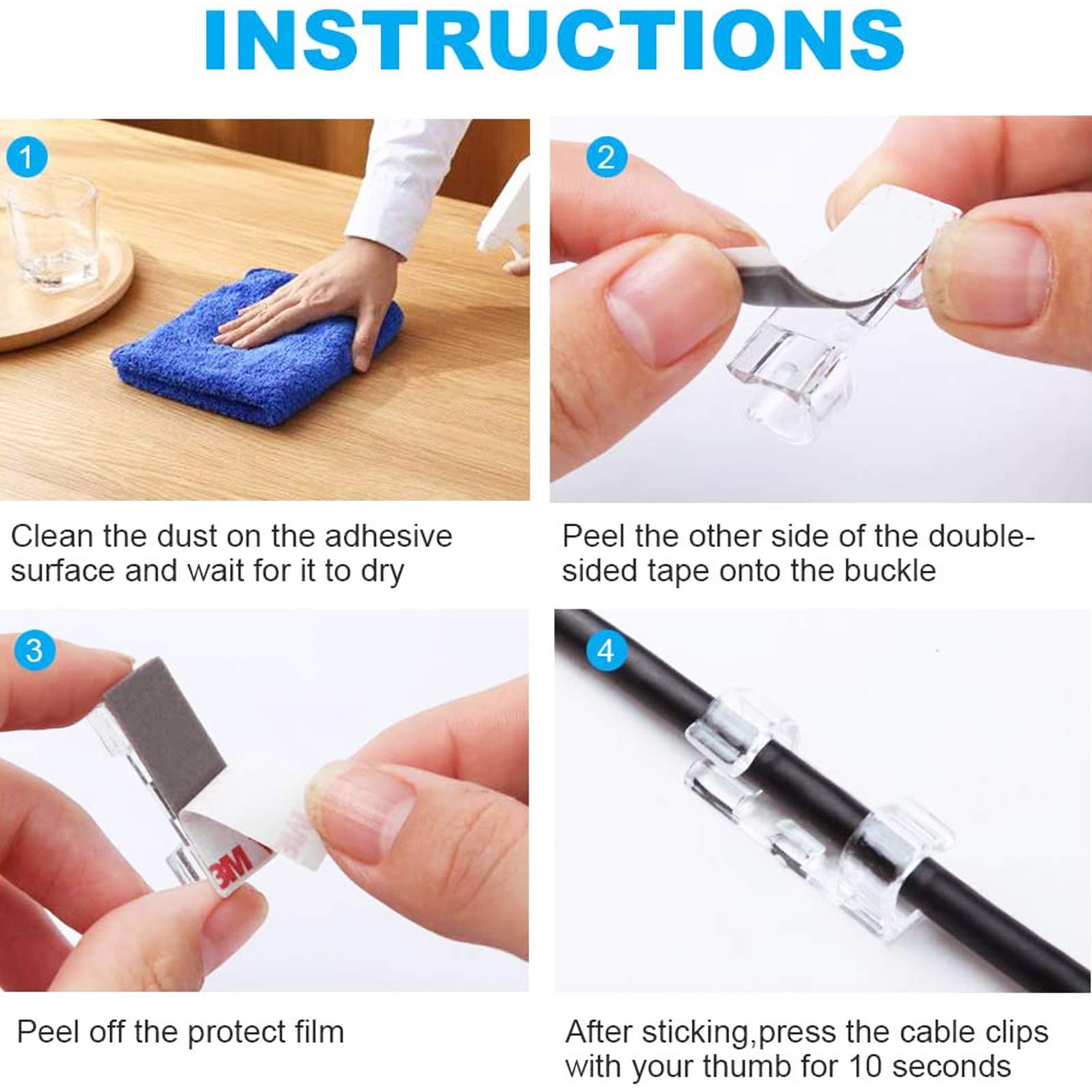 120Pcs Self Adhesive Transparent Cable Clips Wire Holder Sticky Heavy Duty Cable Clips Tidy And Organizer Drop Cord Management F