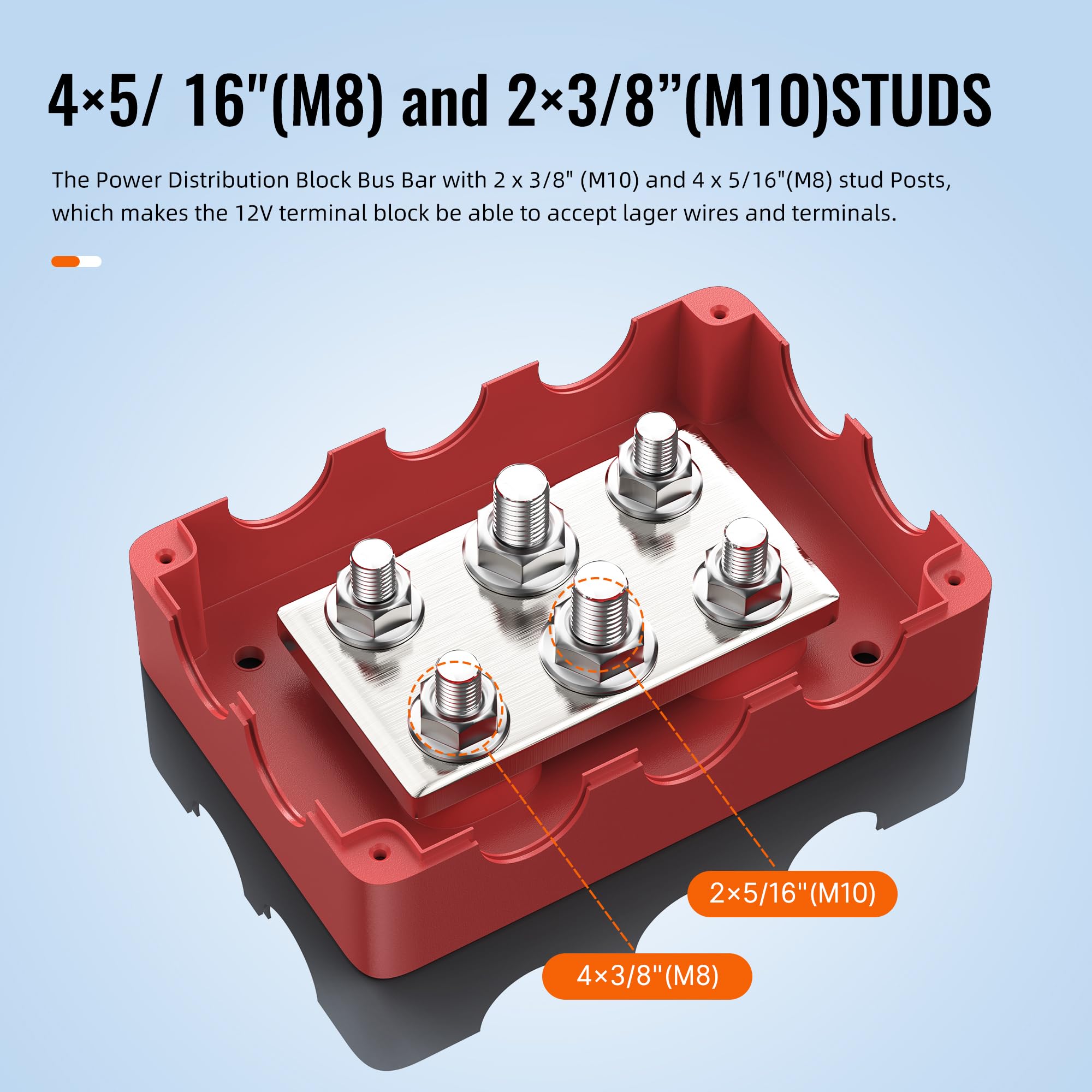 Joinfworld Heavy Duty 500A Bus Bar Waterproof Power Distribution Block With 4*5/16''(M8)+2*3/8''(M10) Studs 48V Dc Automotive Ma