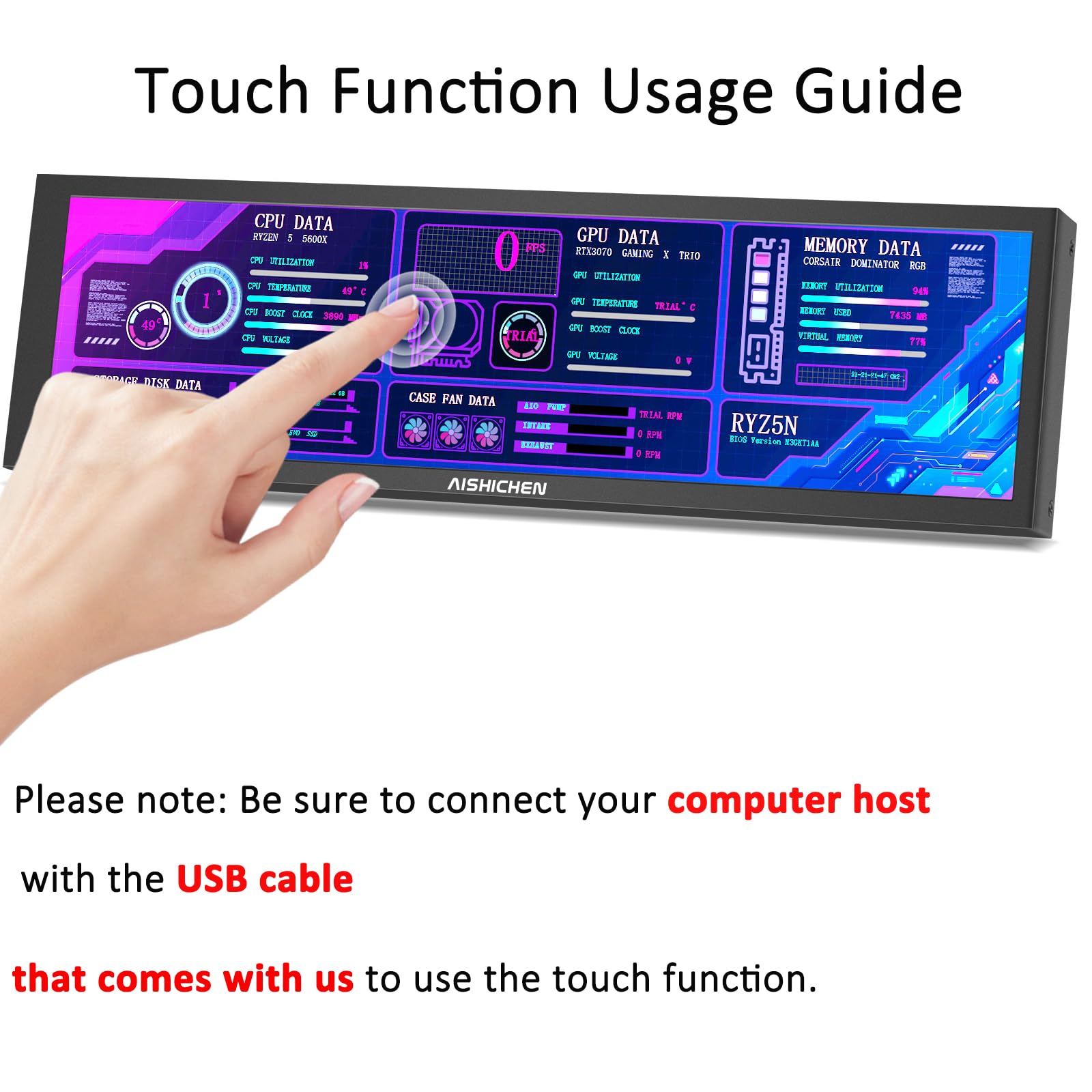 8.8 Inch Small Touchscreen Monitor, Pc Temperature Display, Pc Sensor Panel Display, Ips Usb Mini Screen For Raspberry Pi, Aida6