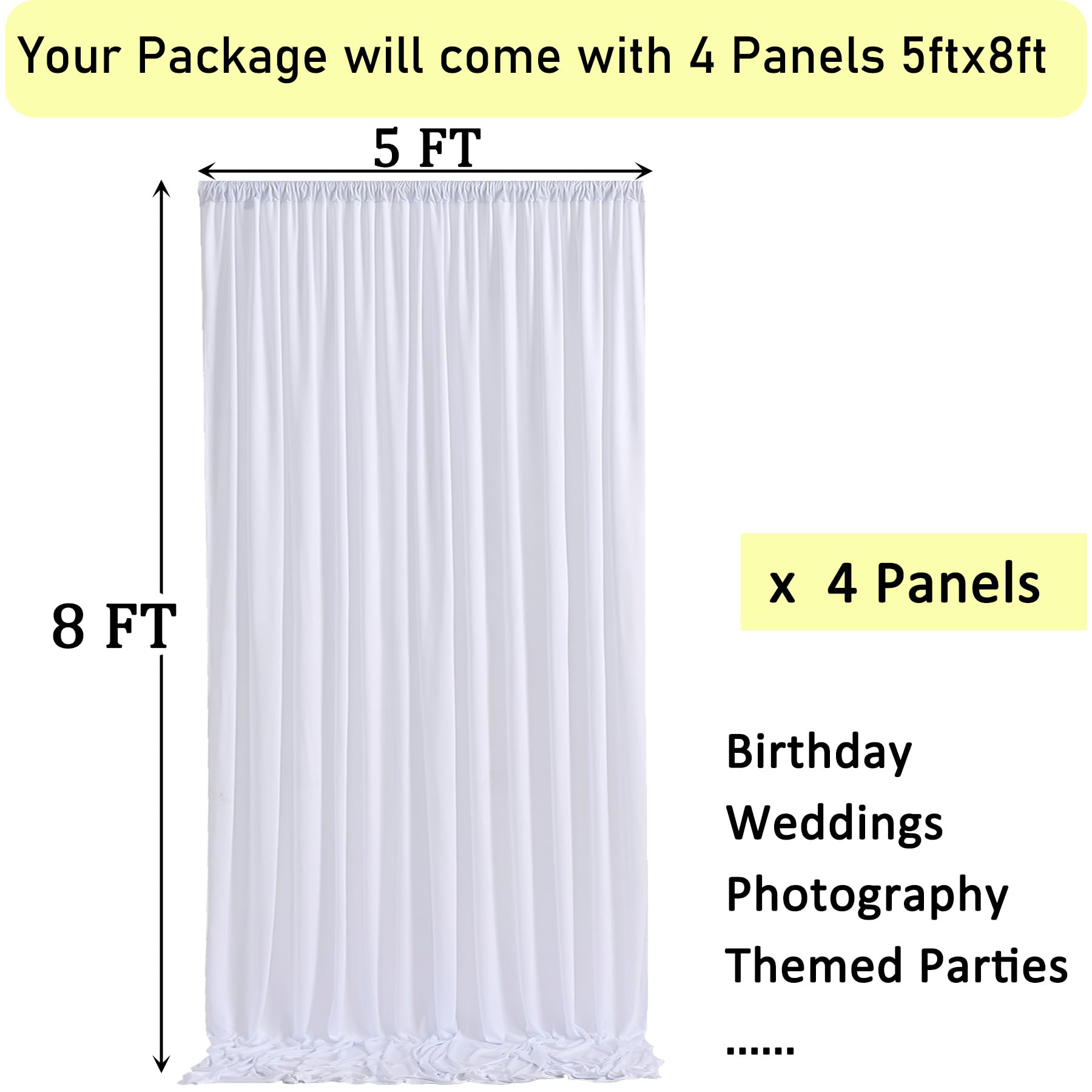 20Ft X 8Ft Wrinkle Free White Backdrop Curtains For Parties, 4 Panels Thick Polyester Photo Backdrop Drapes For Weddings Birthda