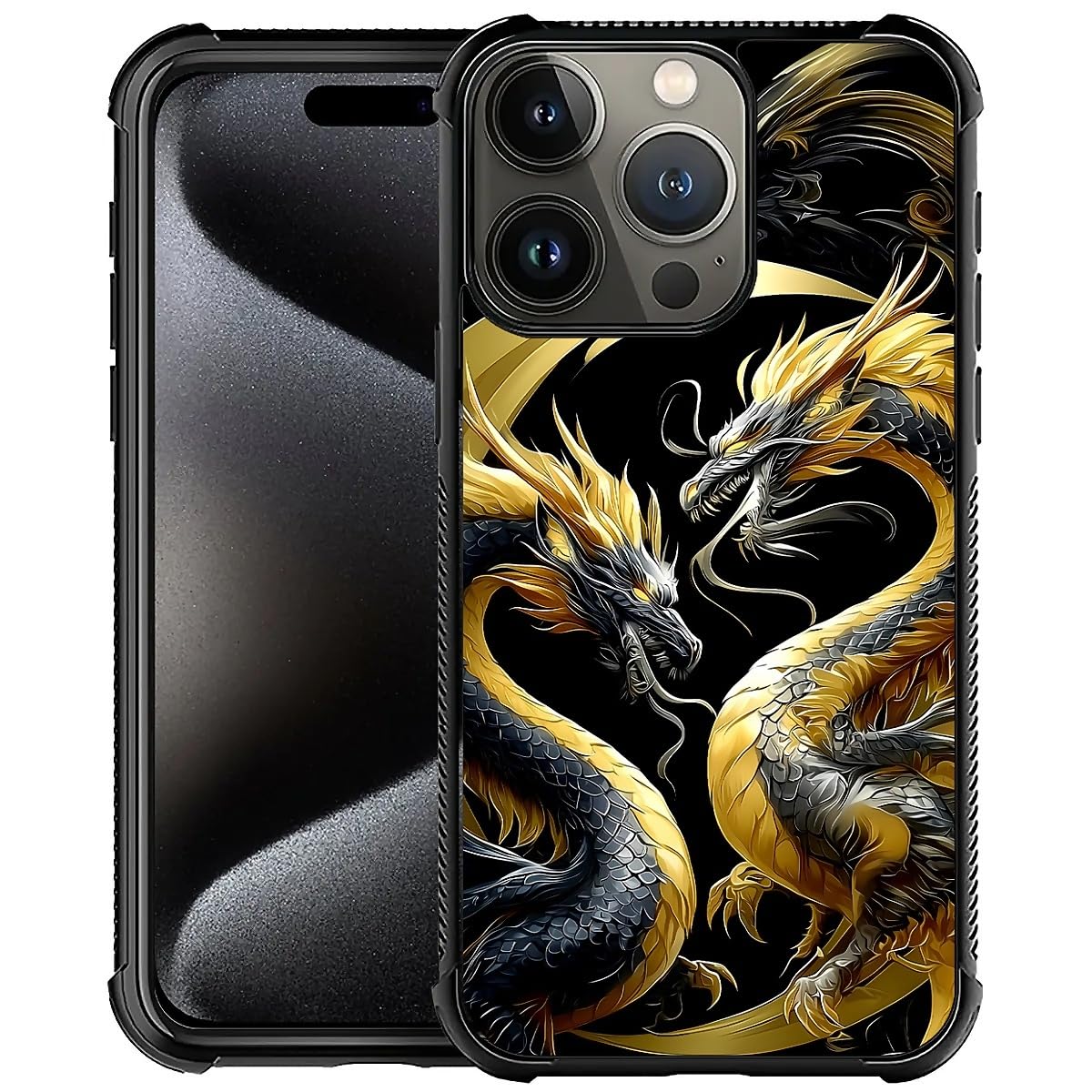 Deaorew for iPhone 16 Pro Case | Classic Slim Cover Design | Golden Black Dragon