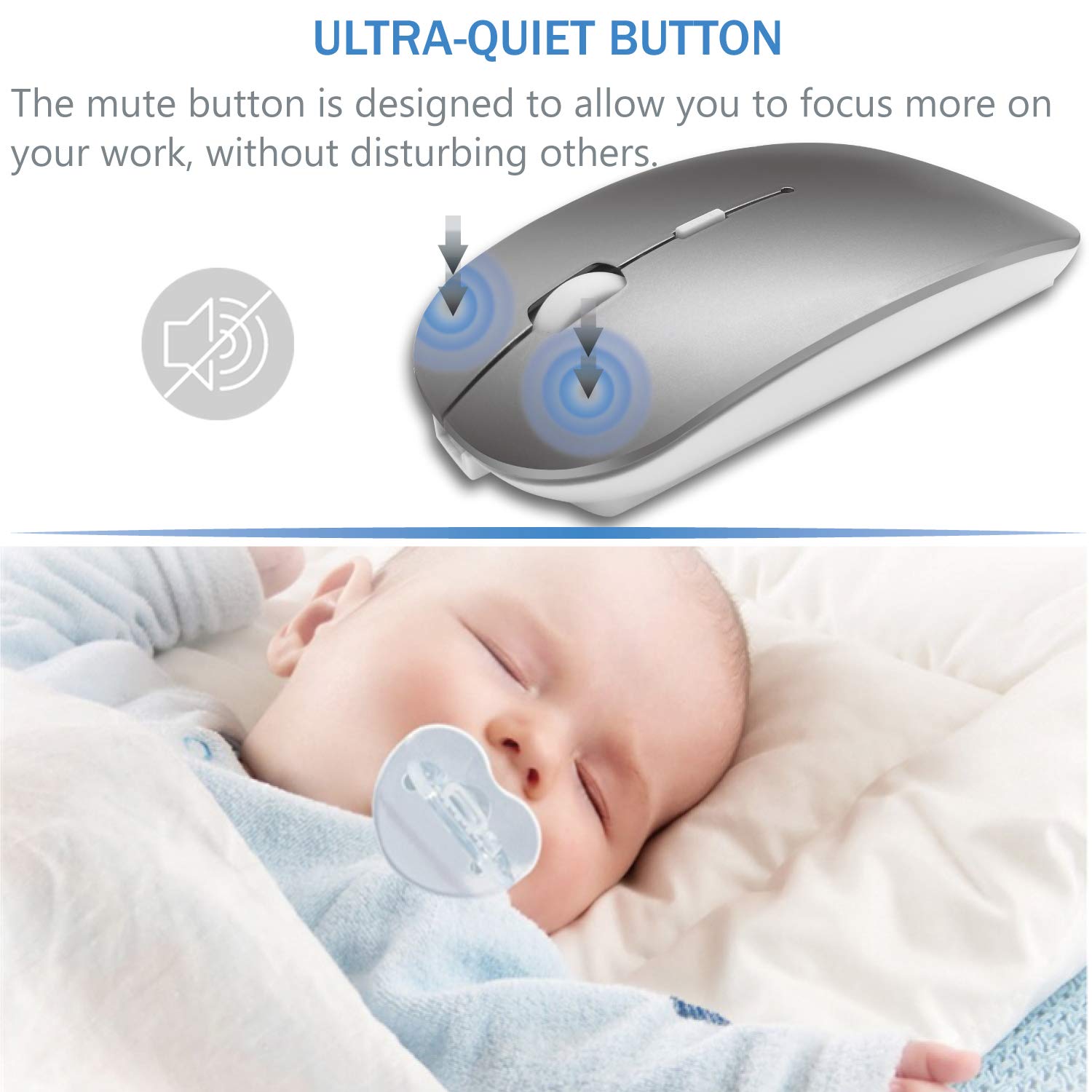 Bluetooth Mouse Wireless Computer Mouse For Macbook Air Mac Pro Laptop Ipad Pc Laser Optical Rechargeable Mouse Mini Slim Silent Mouse Widely Used Desktop Hp Imac (Gray)