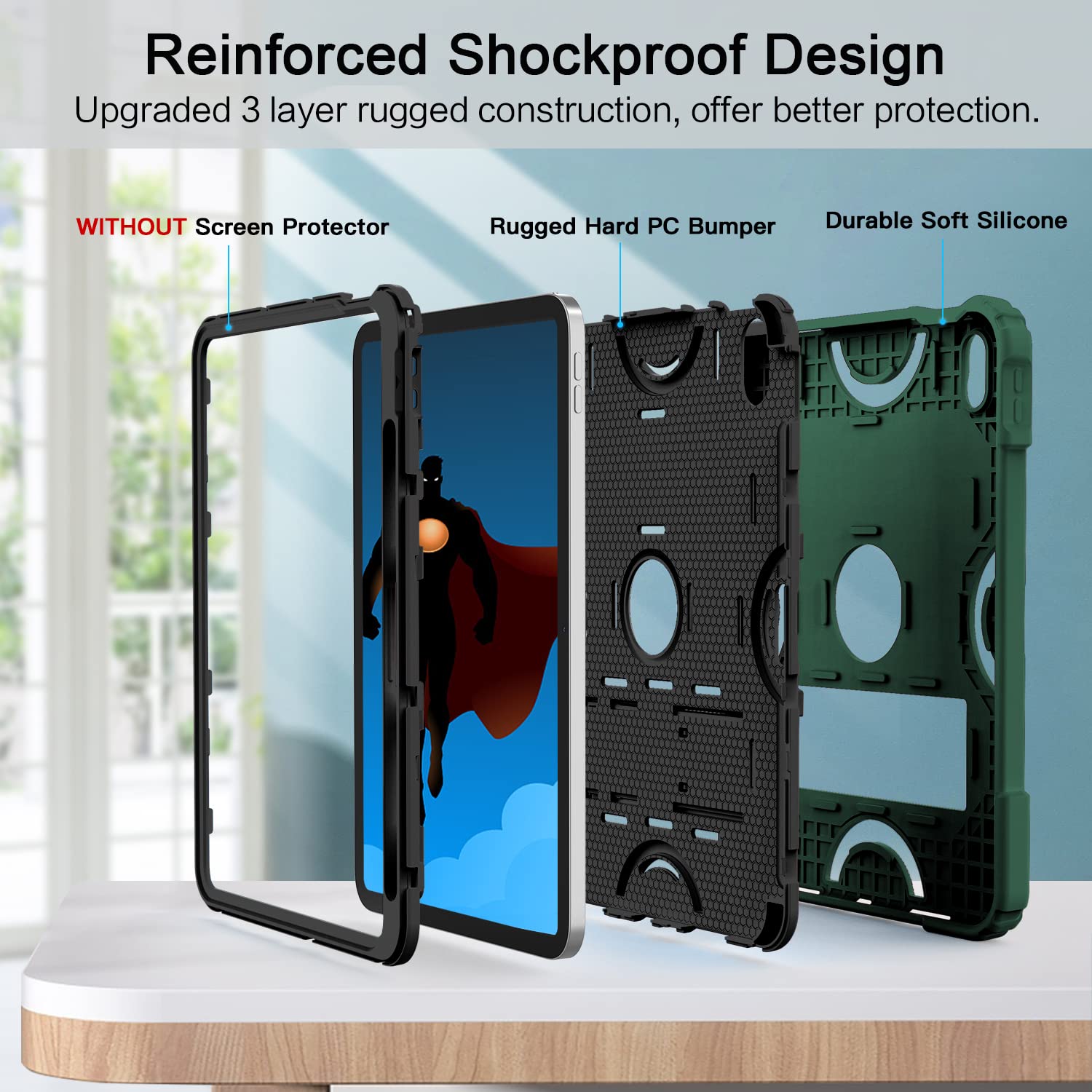 Cantis Case For Ipad 10Th Generation 10.9 Inch 2022, Alpine Green+Black, Shockproof Rugged Protective Cover With Kickstand & Pen