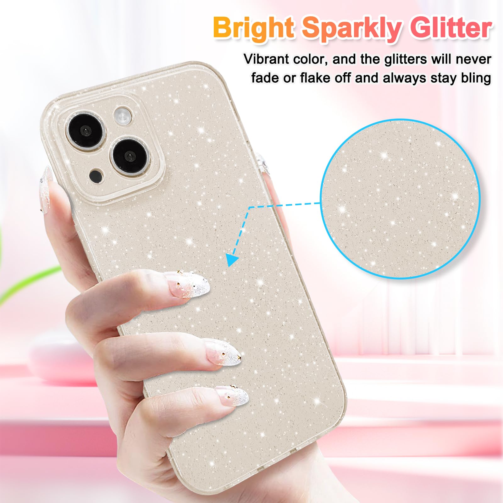 Hython Case For Iphone 14 Plus Case Glitter Cute Sparkly Shiny Bling Sparkle Phone Cases 6.7, Thin Slim Fit Soft Tpu Bumper Shoc
