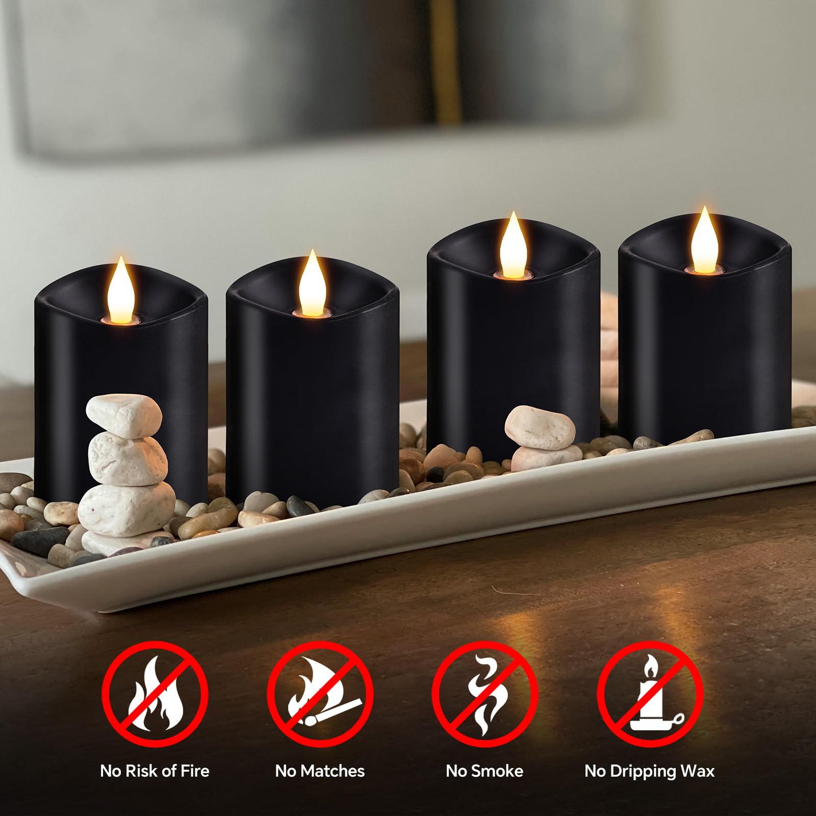 Milysoek 3X4 Flickering Flameless Candles Set Of 3,Real Wax Pillar Led Candles Flickering,With Timer,4 Inch Flameless Candles Wi