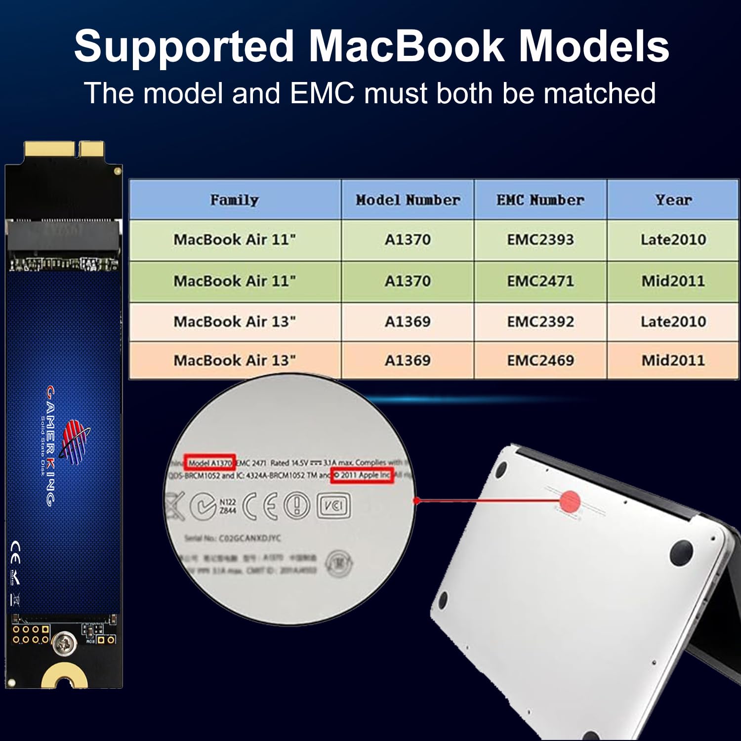 Gamerking 256Gb Ssd Upgrade For 2010 2011 Apple Macbook Air A1369 (Emc 2392/2469), A1370 (Emc 2393/2471), High Performance Repla