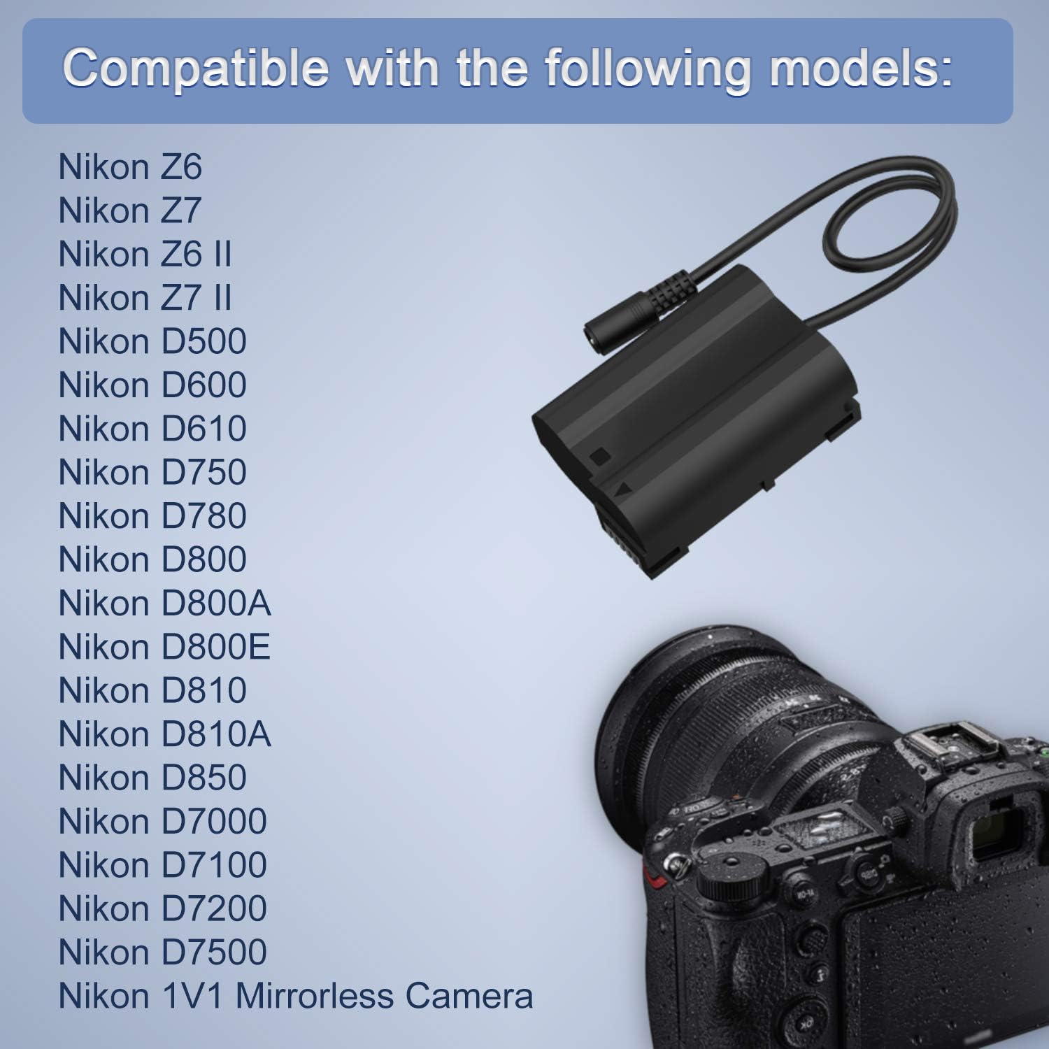 Hy1C Ep 5B Power Supply Connector Eh 5 Ac Adapter En El15 Dummy Battery Kit For Nikon Z5, Z6, Z6 Ii, Z7, Z7 Ii, Z8, D500 D610 D750 D780 D800 D800E D810 D810A D850 D7000 D7100 D7200 D7500 Cameras