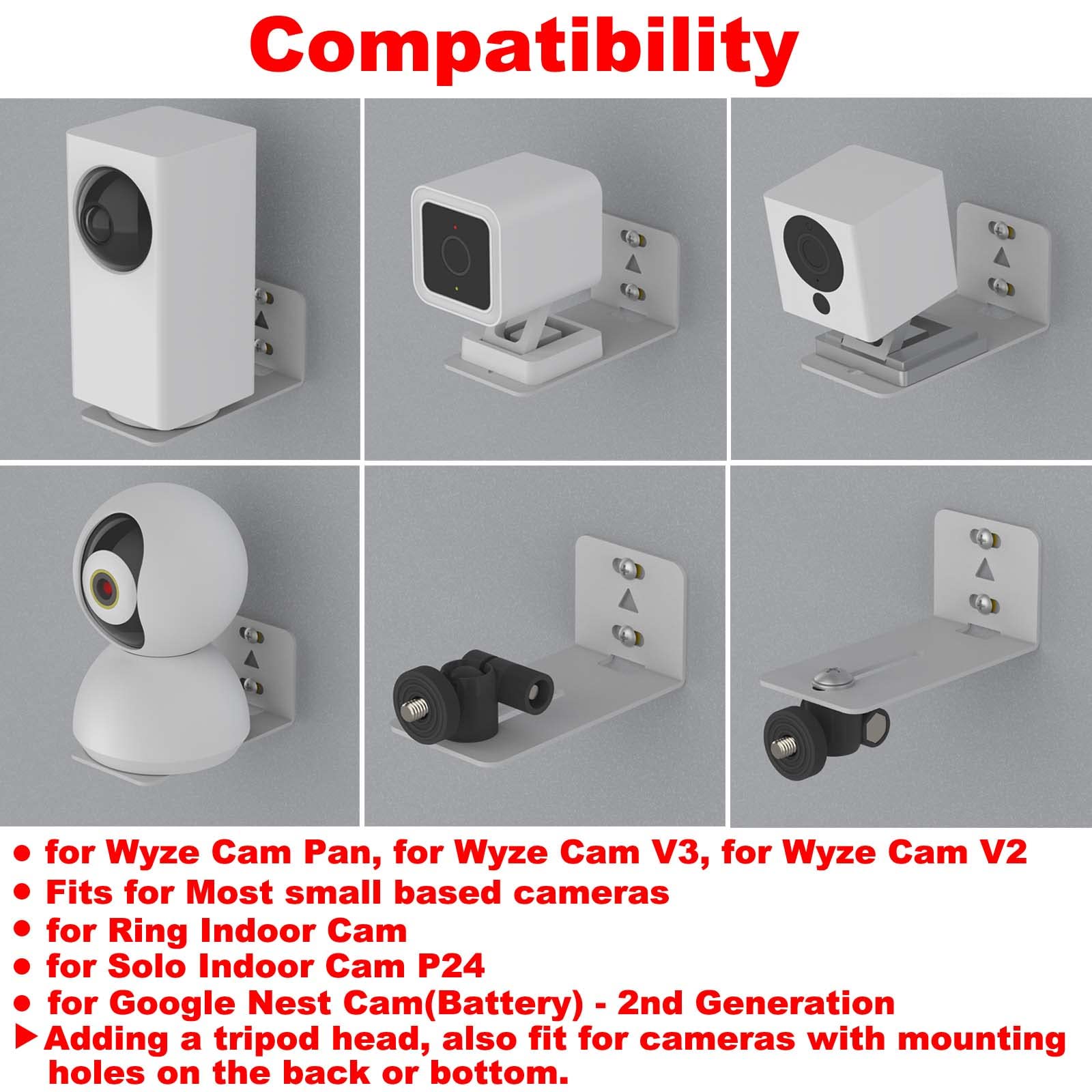 Universal Wall Mounting Brackets For Wyze Camera Pan V2, V3, And Other Indoor Cameras, Wall Mounts For Small Home Cameras, Made
