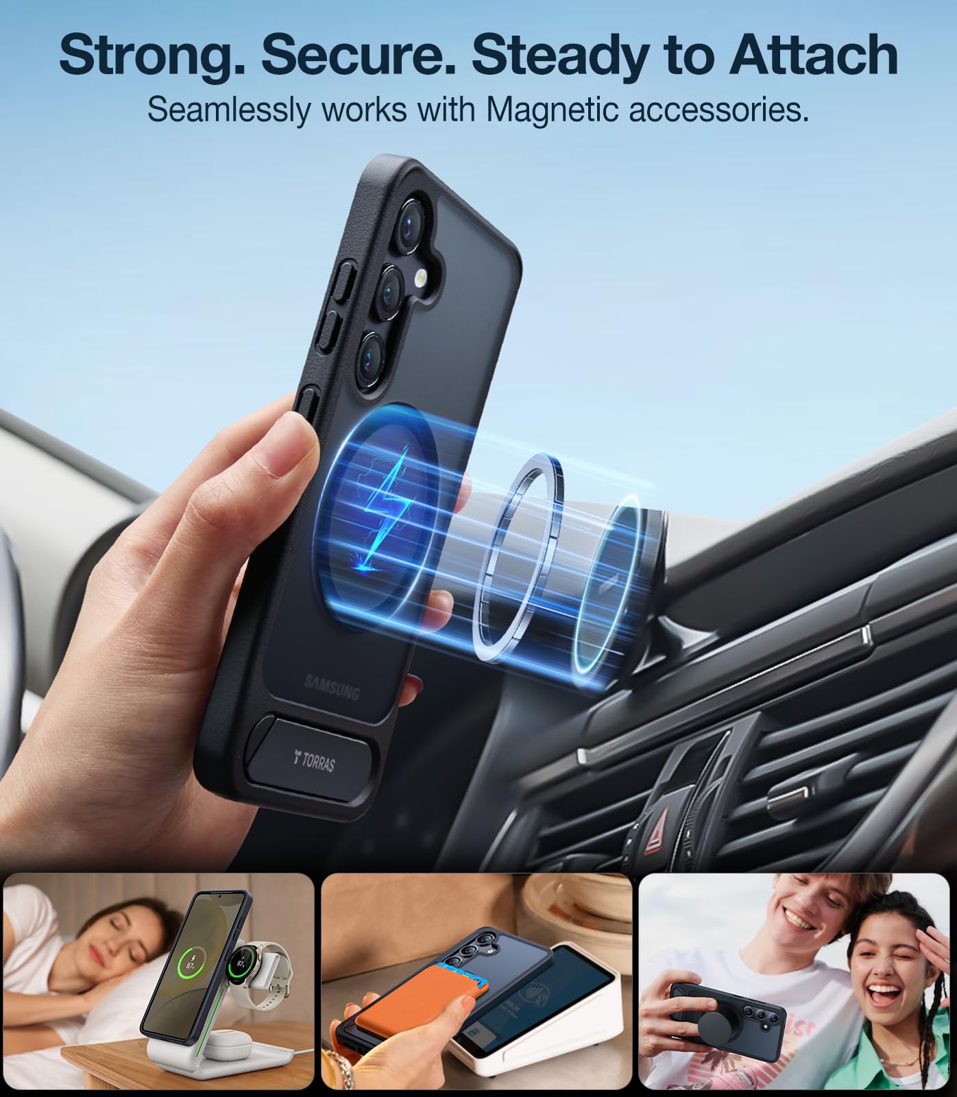 Torras Strong Magnetic & Seamless Stand For Samsung Galaxy S24 Case For Magsafe, 12Ft Mil Grade Drop Protection, Adjustable Kick