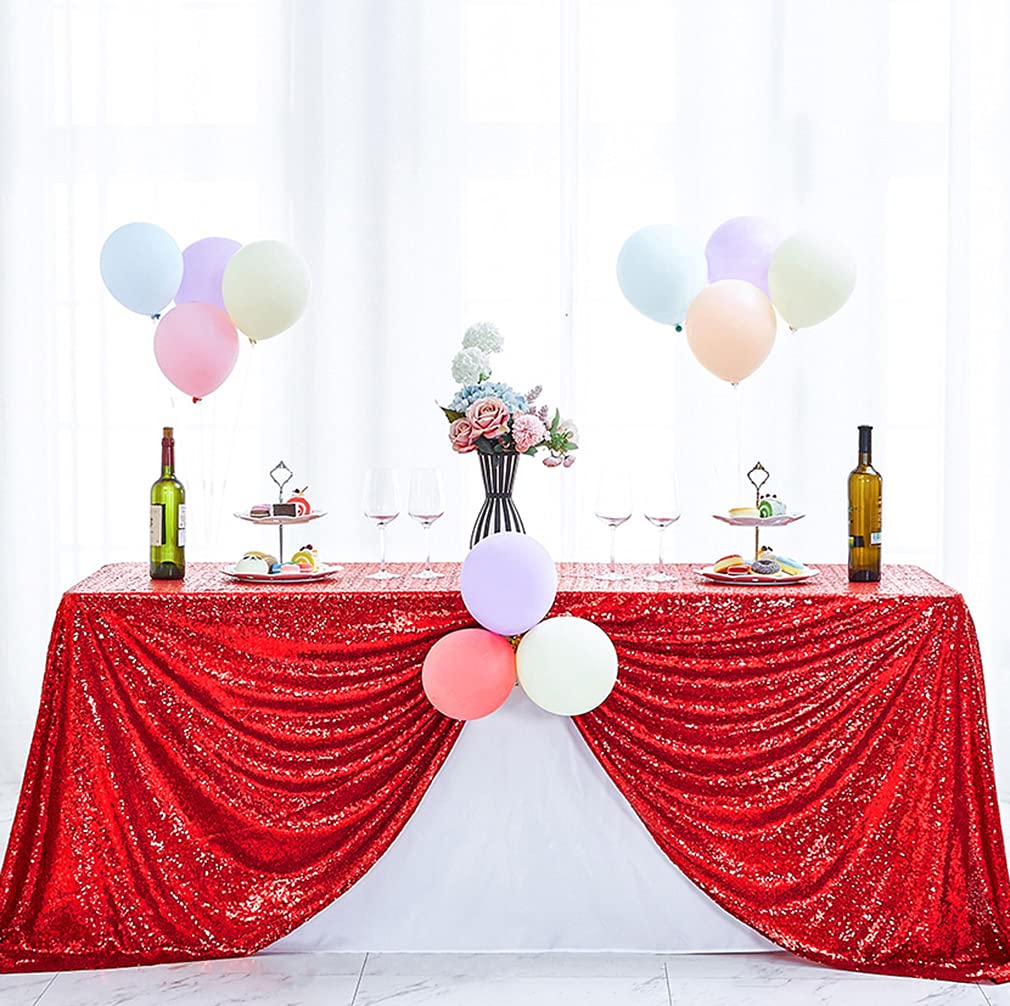 Hahuho 50X80 Inch Rectangular Sequin Tablecloth Red, Glitter Tablecloth For Bridal Shower Decorations, Birthday, Wedding, Desser