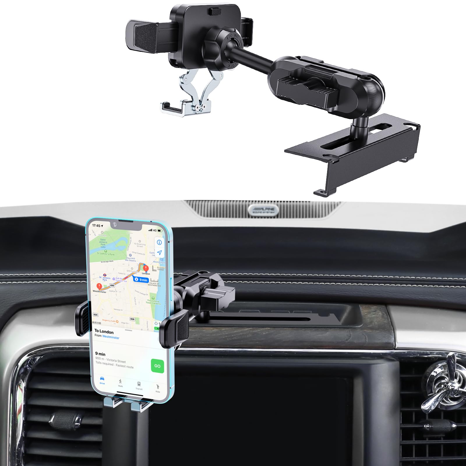 Kaishengyuan Metal Phone Mount For Ram Truck 2013-2018, Dash Mount Cell Phone Holder Compatible With Ram 1500/2500/3500 & 2019+ 