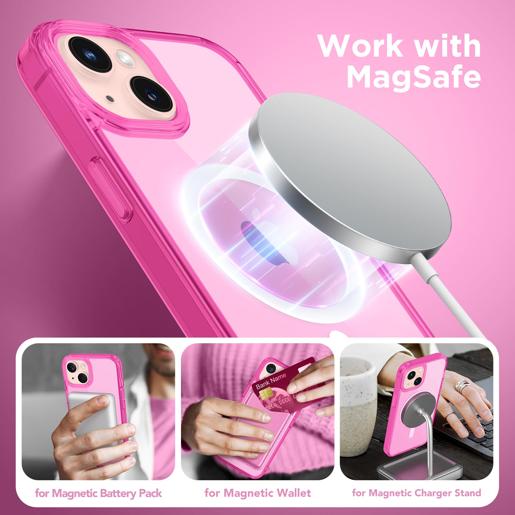 Magnetic For Iphone 13 Case, Compatible With Magsafe,[2 Screen Protector & 2 Camera Cover][Anti Fingerprint][Non Yellowing] Slim