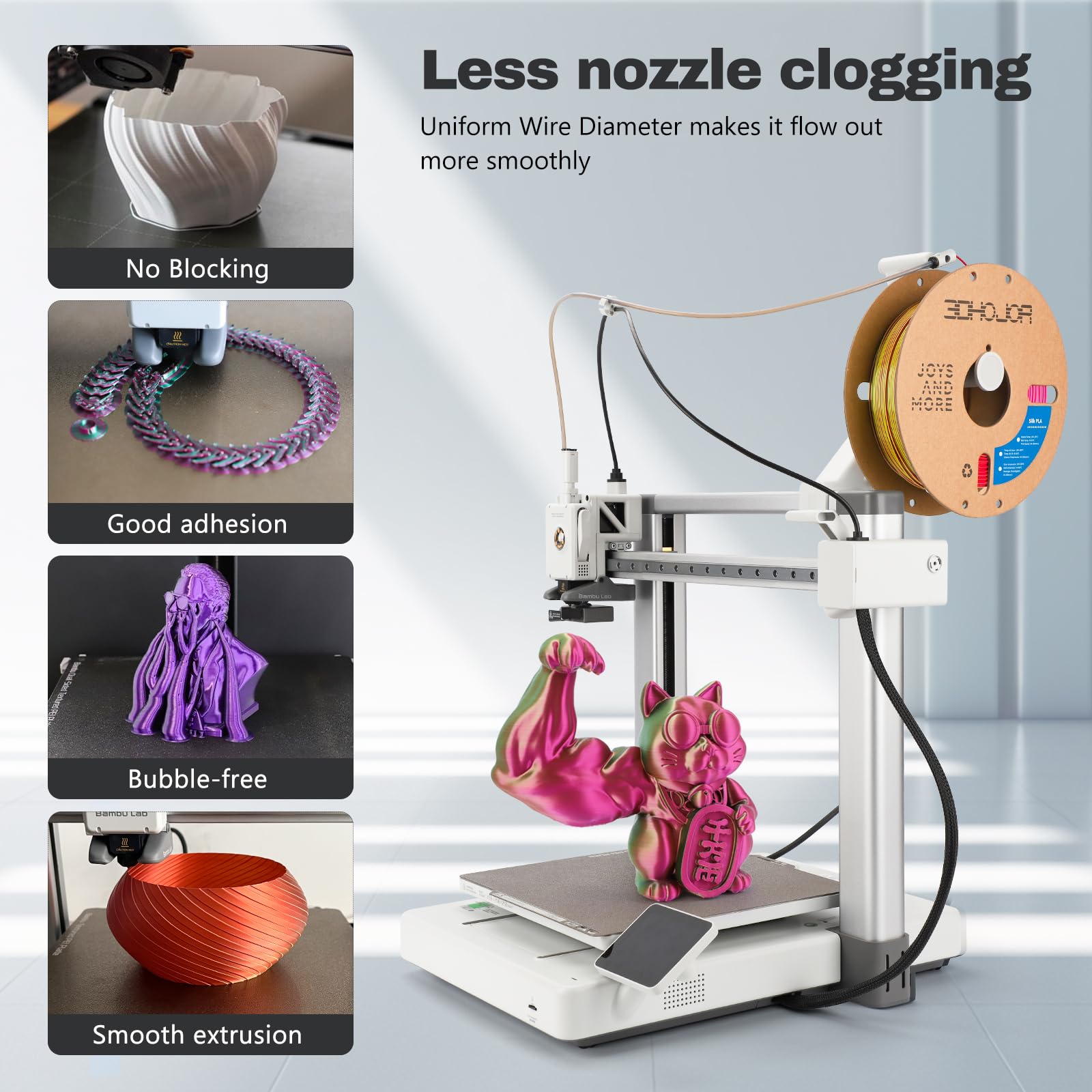 3Dhojor Silk Pla Filament 1.75Mm Red Yellow Blue Triple Color Pla 3D Printer Filament 3 In 1 Coextrusion 1Kg Spool(2.2Lbs) 3D Pr