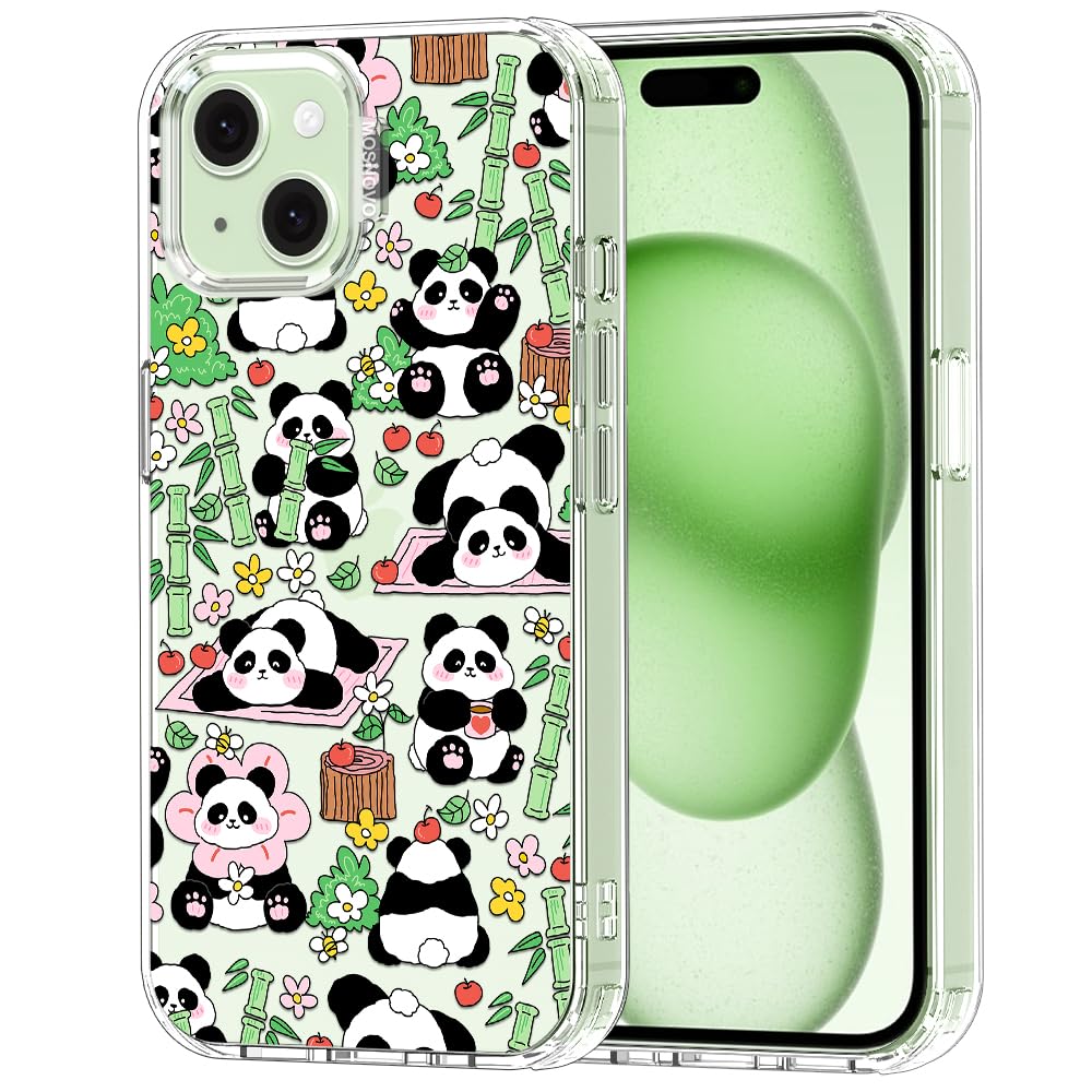 MOSNOVO for iPhone 15 Case, Shockproof Military-Grade Protection 6.6ft Drop Tested, Clear Phone Case for iPhone 15, Kawaii Panda