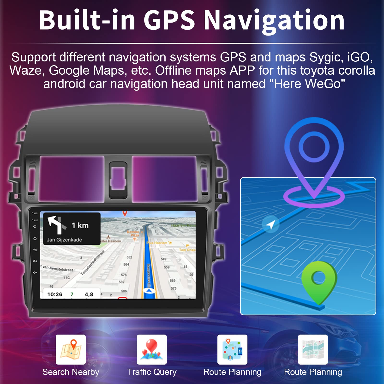 Roinvou For Toyota Corolla 2009 2013 Android Car Radio Stereo, 9 Inch Capacitive Hd Touch Screen Mirror Link Gps Navigation Head