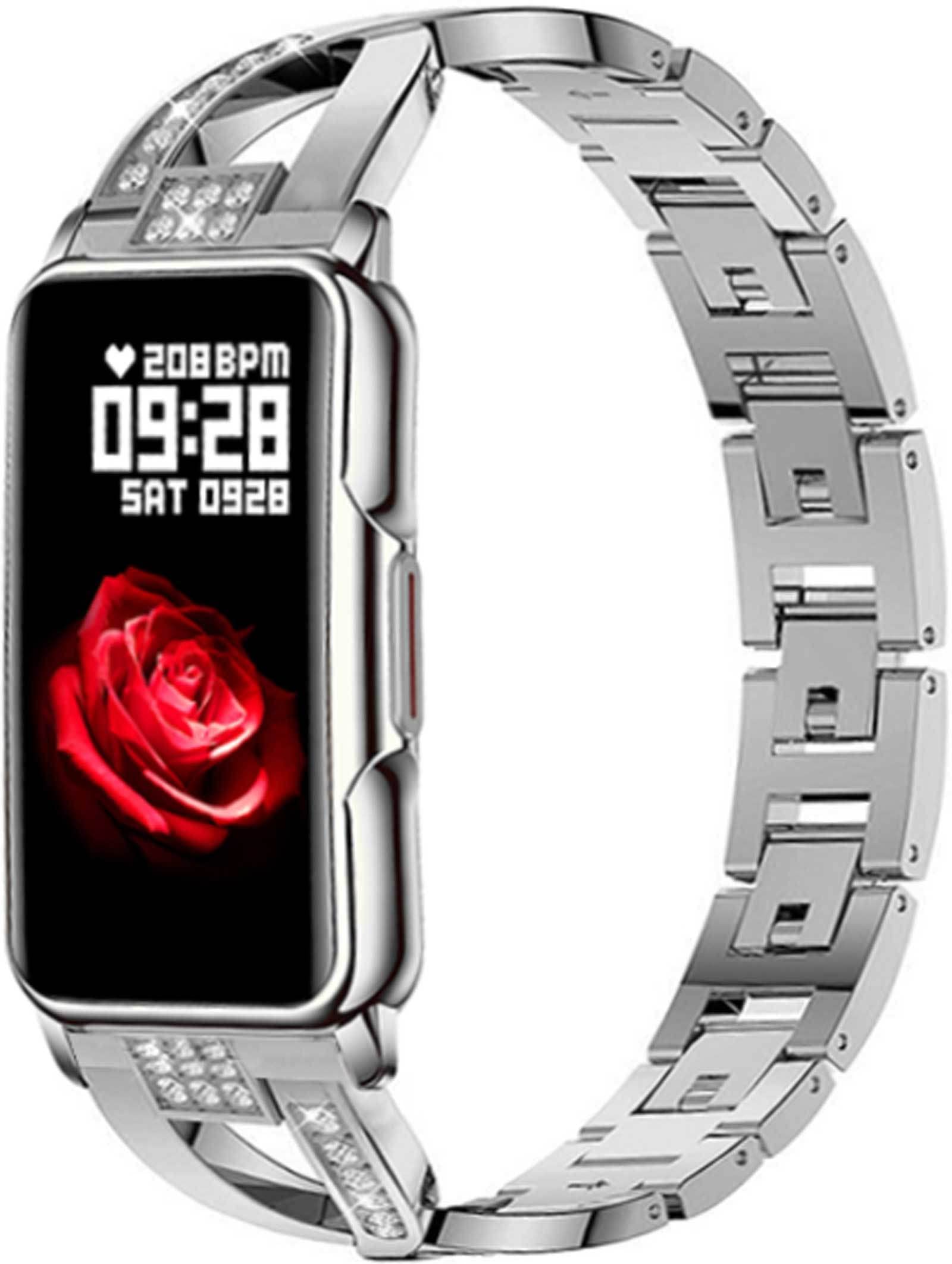 Luxury Silver Fitness Tracker Smart Bracelet For Women Stylish Beautiful Ladies Smart Watch With Pedometer Sleep Message Notific