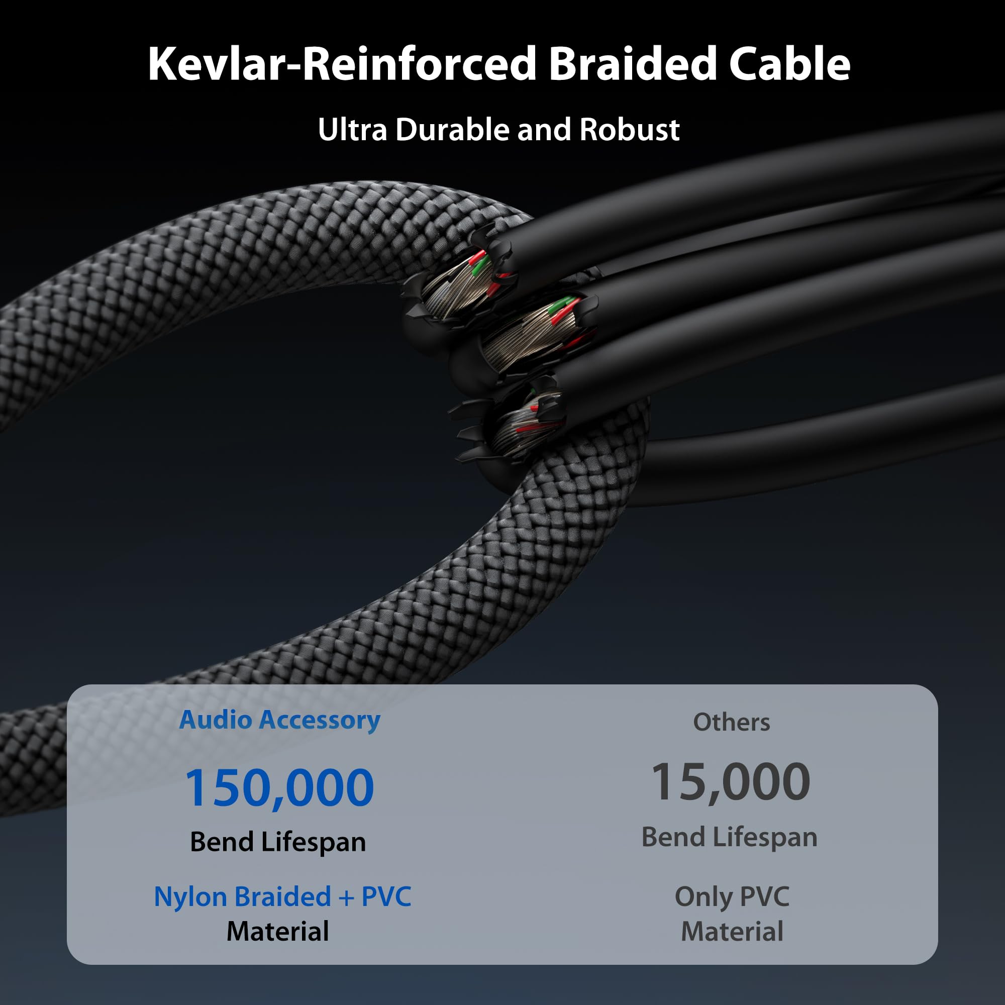 Guitar Cable 3.3 Ft 2 Pack, Professional Rean Connectors From Neutrik, Kevlar Reinforced Nylon Braided Instrument Cable, 1/4 Inc