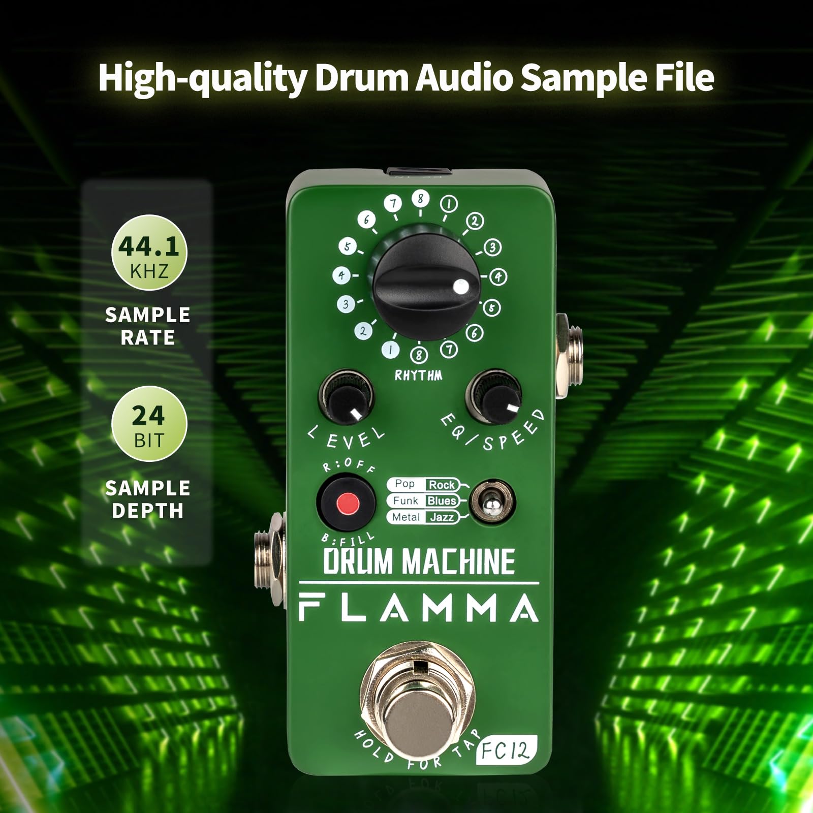 Flamma Fc12 Drum Machine Guitar Pedal Drum Pedal With Real Time Fill Function, Guitar Effect Pedal With 48 Drum Grooves 6 Music
