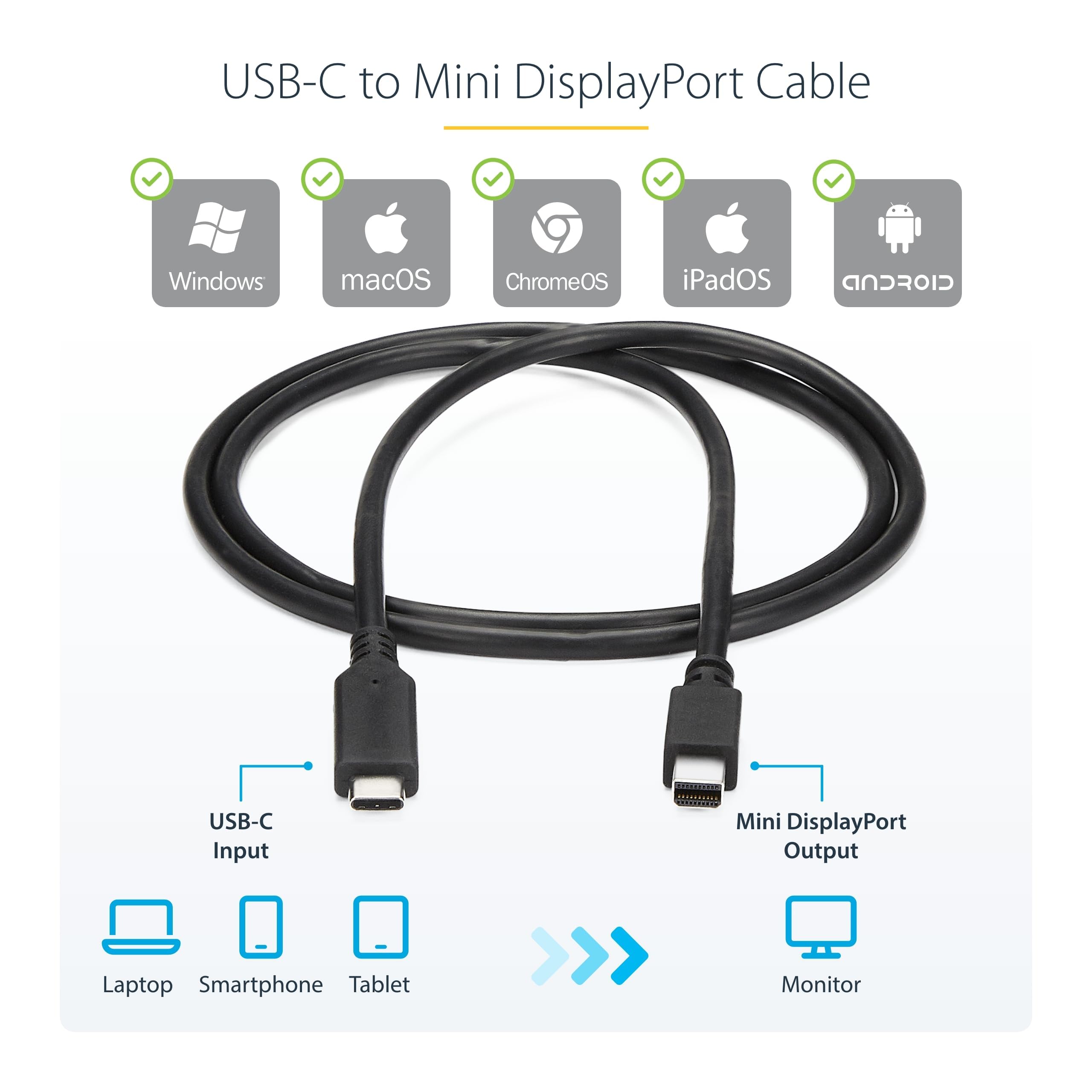 Startech.Com 6Ft / 1.8M Usb-C To Mini Displayport Cable - 4K 60Hz - Black - Usb 3.1 Type C To Mdp Adapter (Cdp2Mdpmm6B)