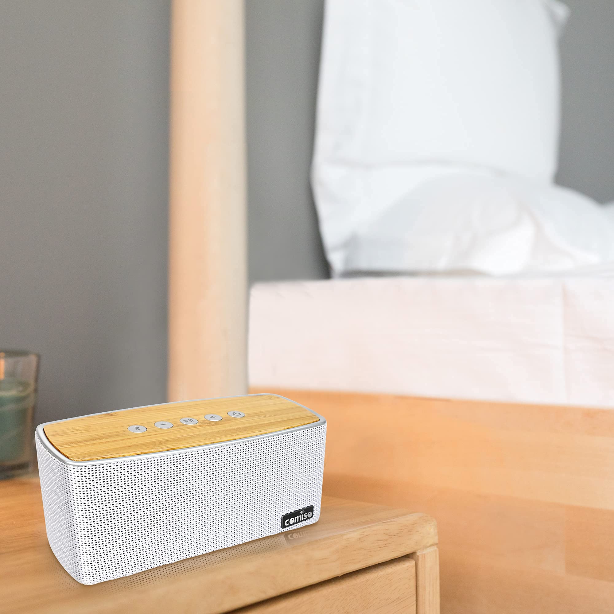 Comiso Bluetooth Speakers, 20W Loud Wood Home Audio Outdoor Portable Wireless Speaker, Subwoofer Tweeters For Super Bass Stereo Sound Bluetooth 5.0 Handsfree 24H Playtime