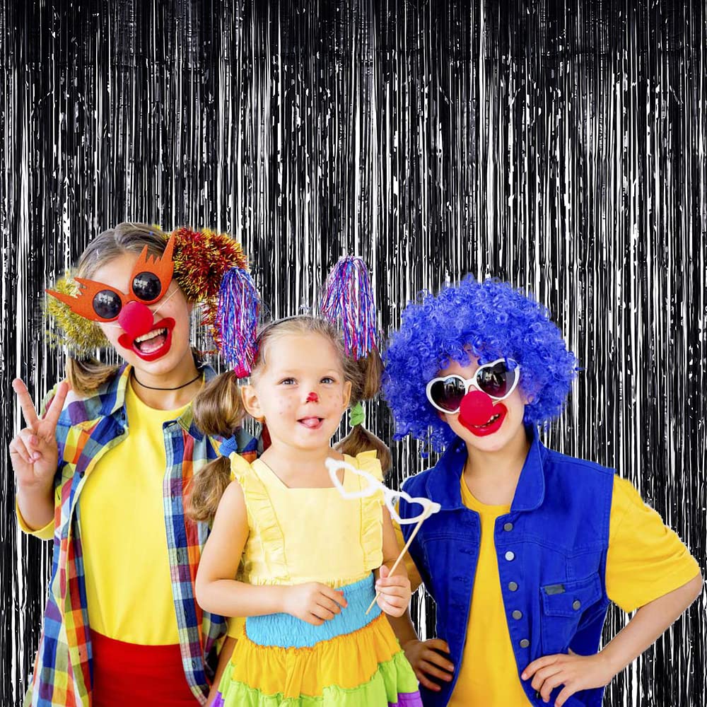 Black Fringe Party Backdrop  6.5X6.5Ft, Pack Of 2 | Lilf Black Foil Fringe Curtain Black Backdrop For Party Birthday Photobooth