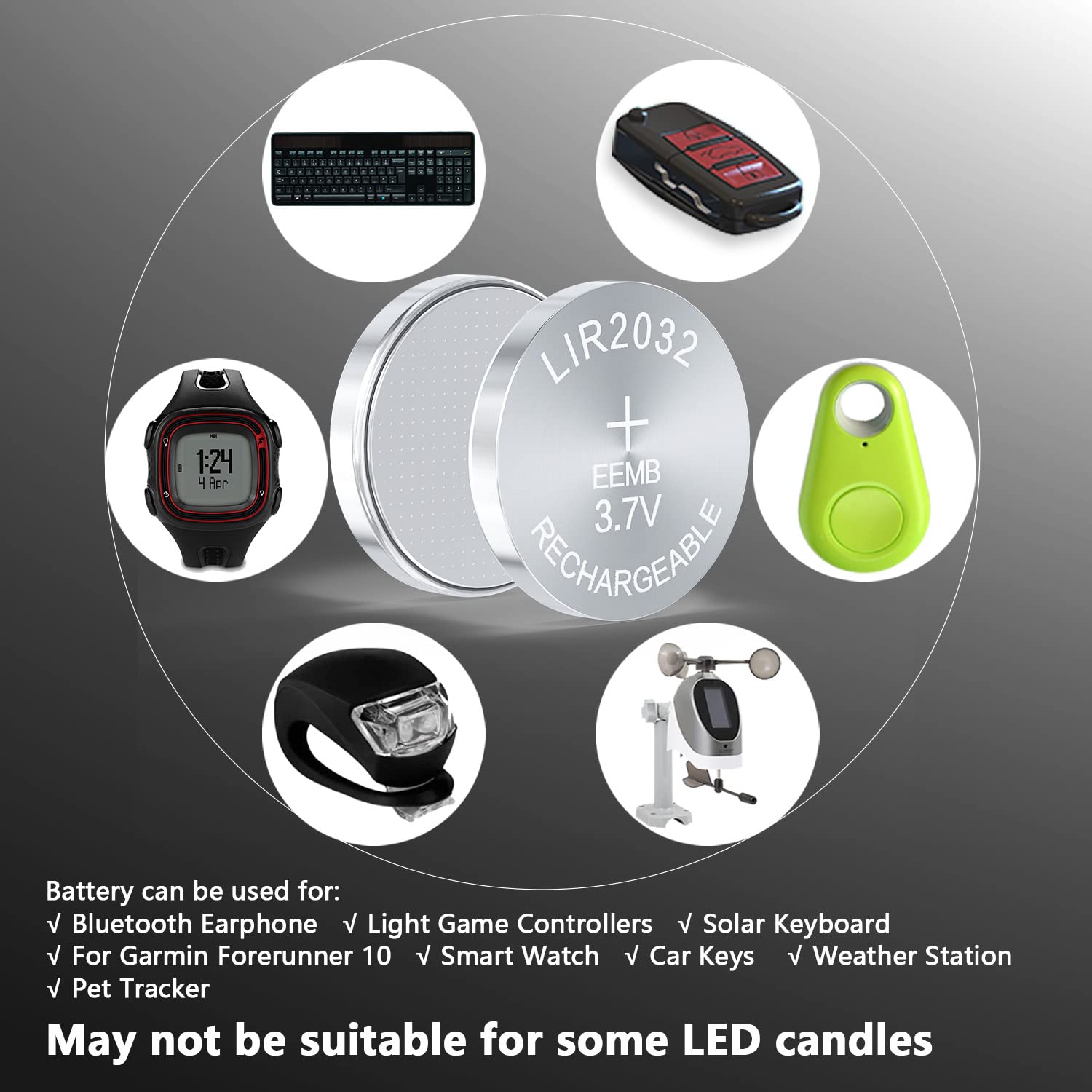 Eemb 2032 Rechargeable Batteries With Charger Lir2032 3.7V Lithium-Ion Coin Button Cell Batteries 45Mah Remote Key Fob Watch 4Pc