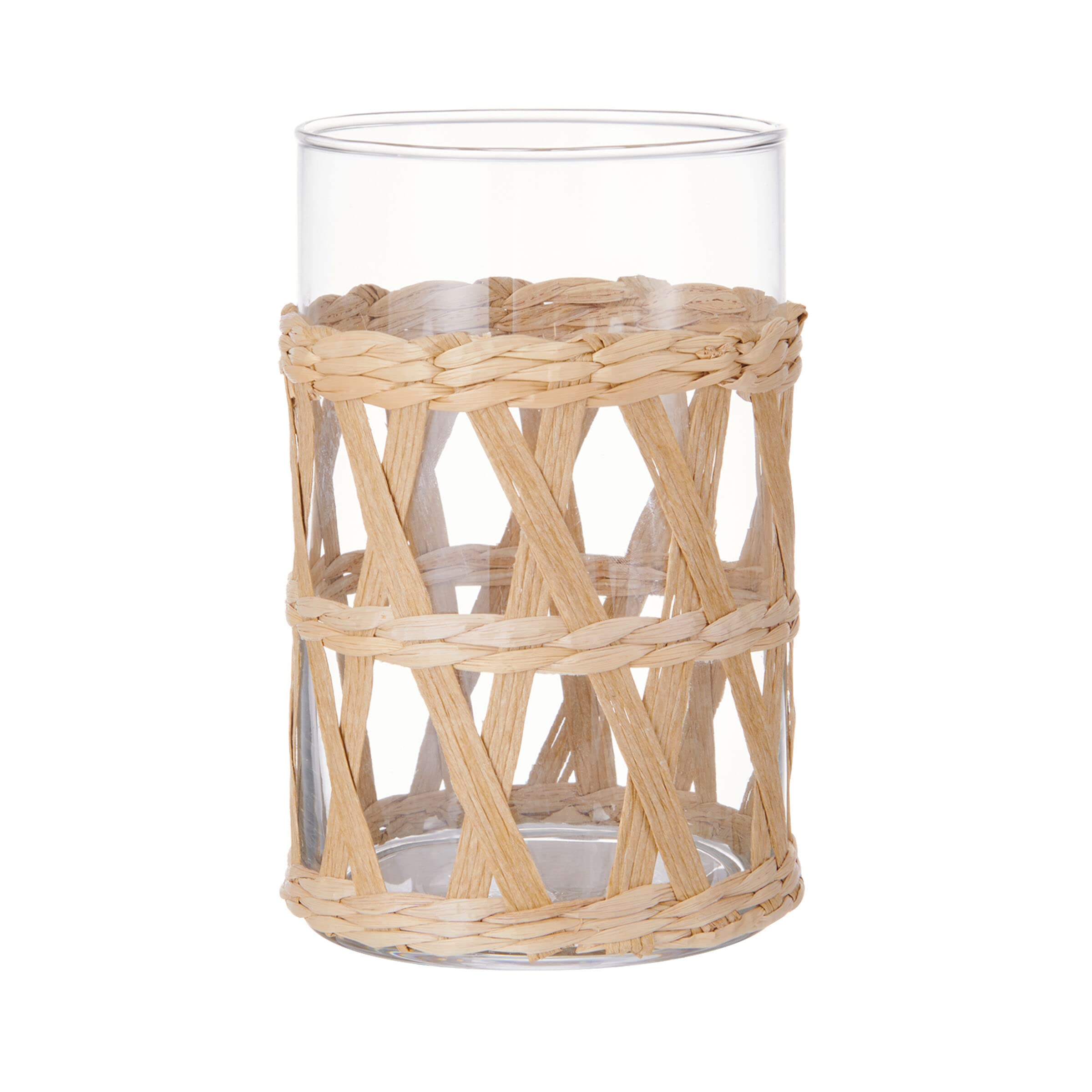 Elements 3.74X3.74X5.91 Inch Seagrass And Clear Glass Hurricane, For Use With Wax Or Flameless Candle