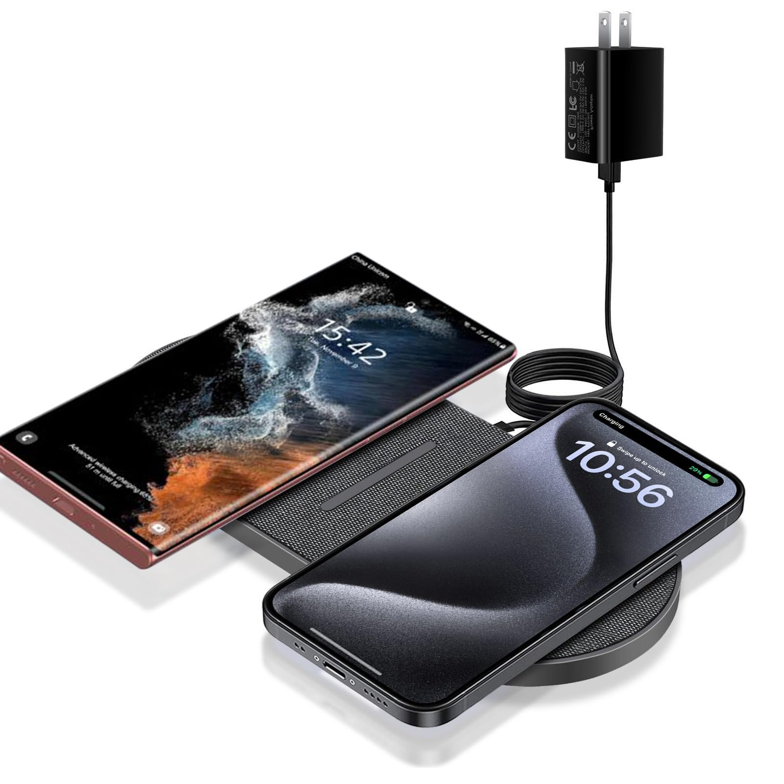 40W Wireless Charging Pad,Dual 20W Charging mat for Apple iPhone 16 15 14 13 12 11 Pro/Max/Mini/Plus/XS/XR,Airpods 4/3/Pro,2 in 