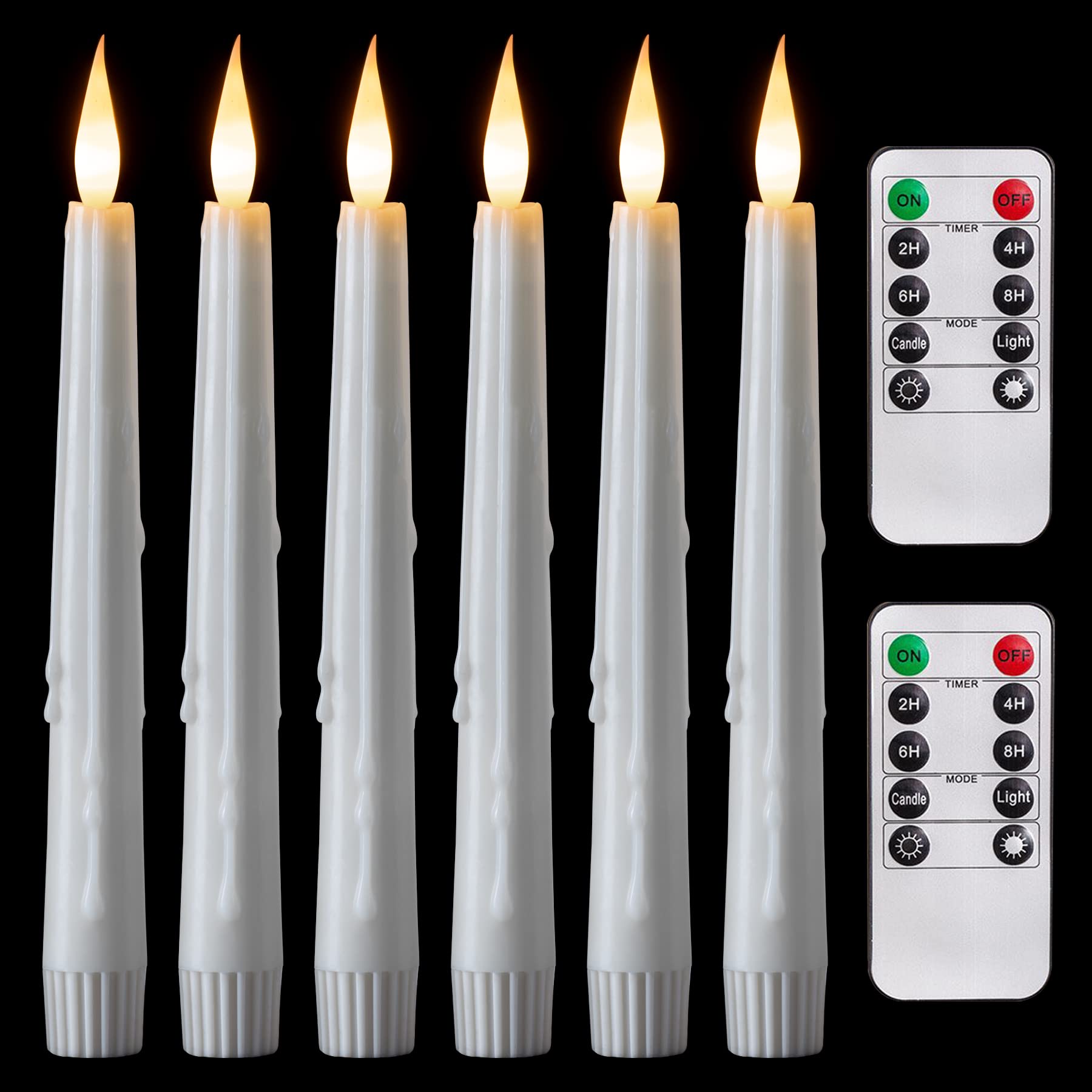 5Plots White Real Wax Flameless Taper Candles With Remote, Dimmer, Timer, Battery Operated Candles With Flickering Flame, Realis