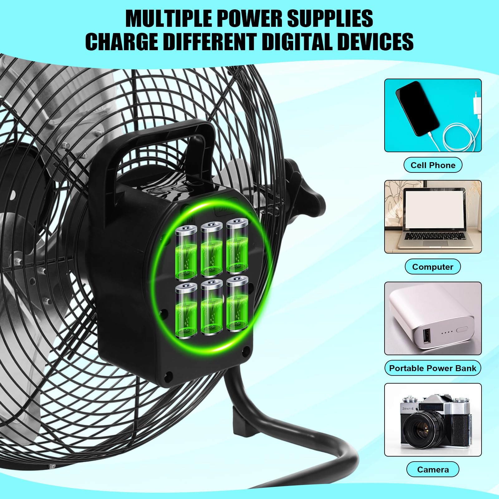 Tujoe 14 Inch Solar Panel Powered Fan, 2 In 1 Solar Panel Or Ac Charger Powered Fan 12W 9V Portable For Chicken Coop Greenhouse