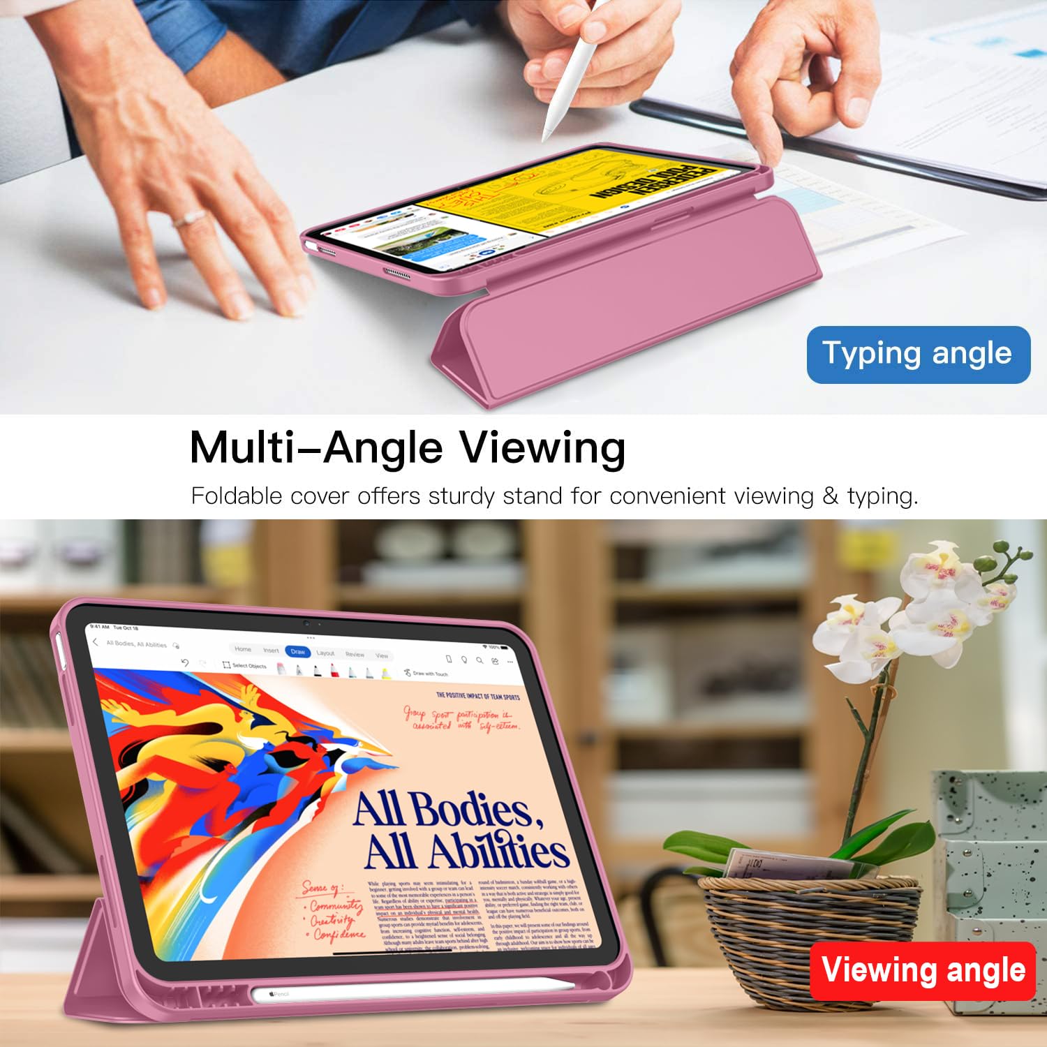 Imieet New Ipad (A16) 11Th Generation Case 11 Inch 2025, Ipad 10Th Generation Case 2022 10.9 Inch With Pencil Holder, Trifold Stand Smart Cover With Soft Tpu Back,Auto Wake/Sleep(New Pale Violet Red)